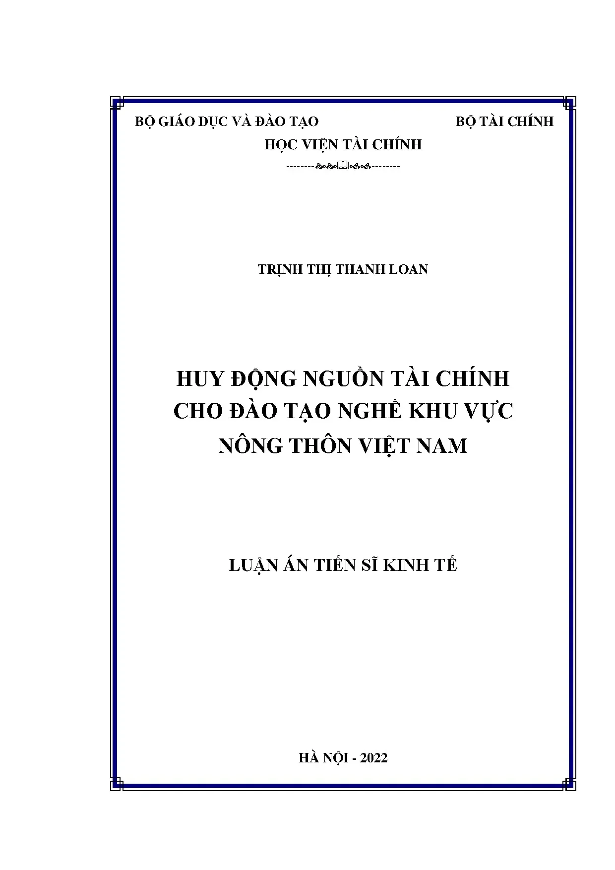 Luận án tiến sĩ huy động nguồn tài chính cho đào tạo nghề kh