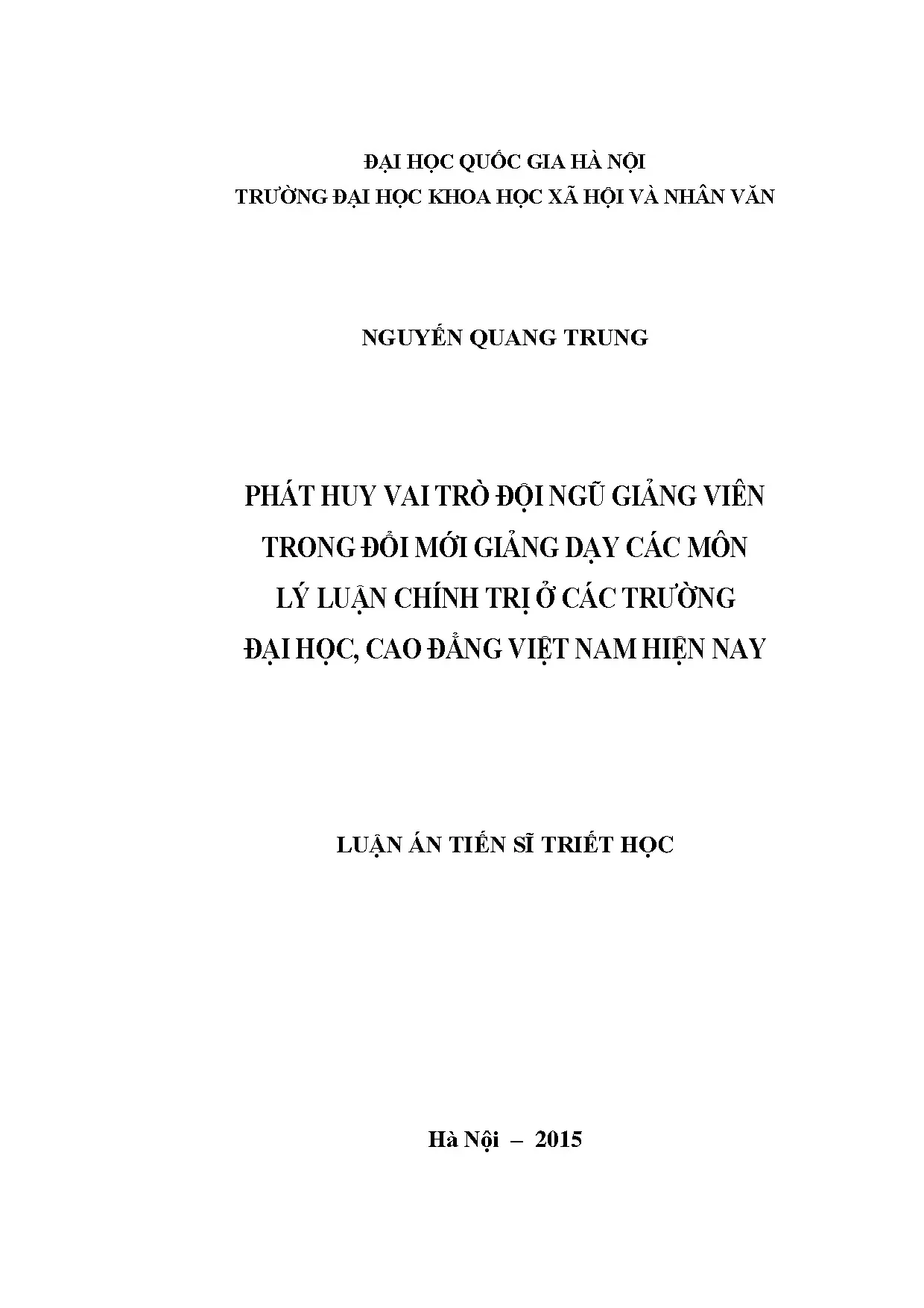 Luận án tiến sĩ phát huy vai trò đội ngũ giảng viên trong đổ