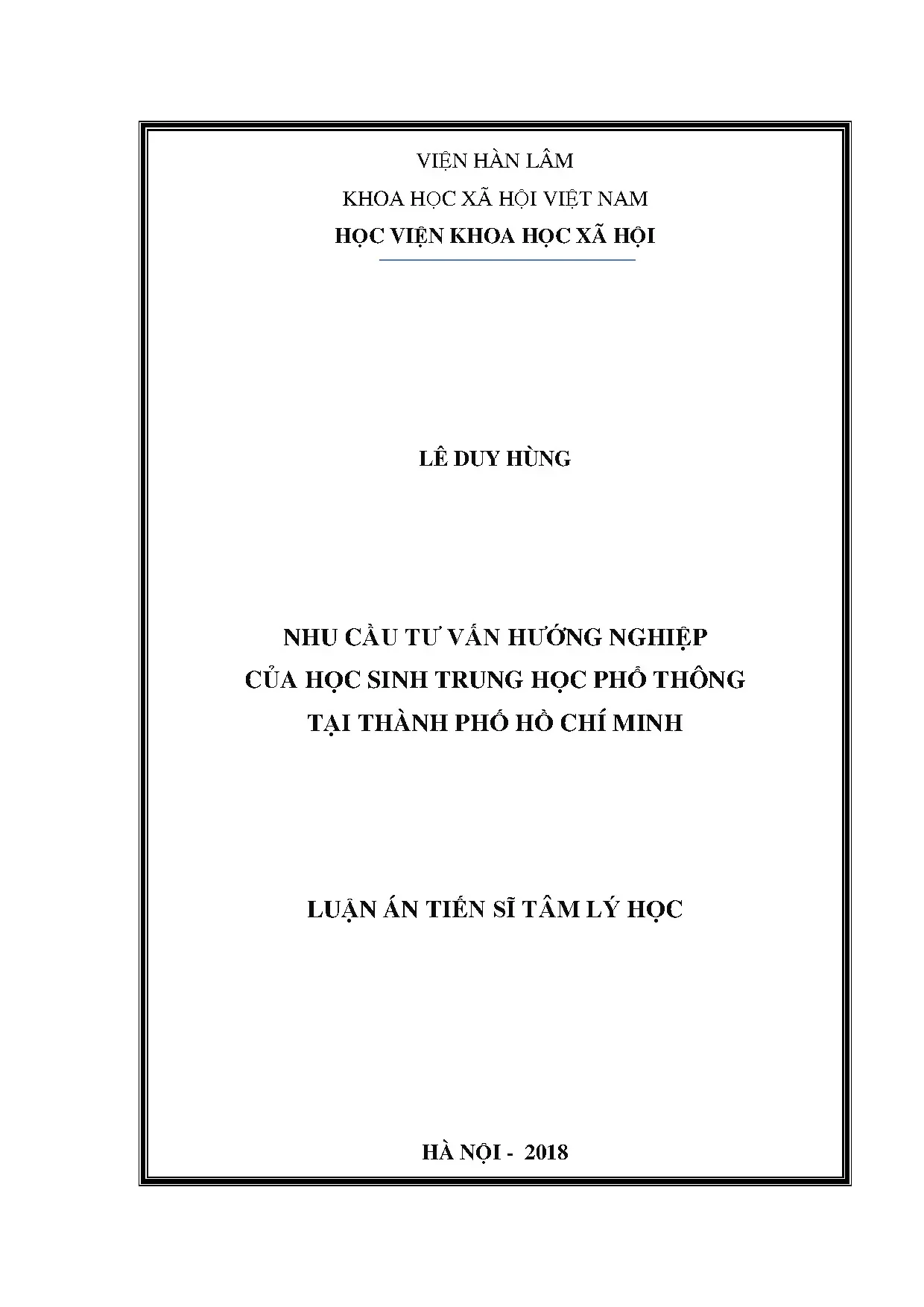 Nhu cầu tư vấn hướng nghiệp của học sinh THPT TP.HCM