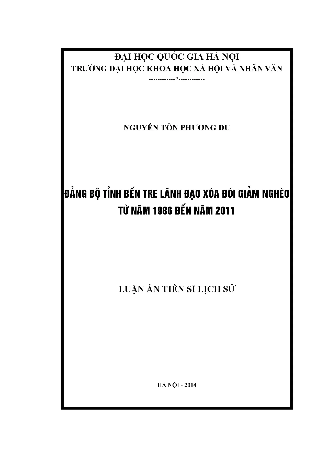 Luận án tiến sĩ đảng bộ tỉnh bến tre lãnh đạo xóa đói giảm n