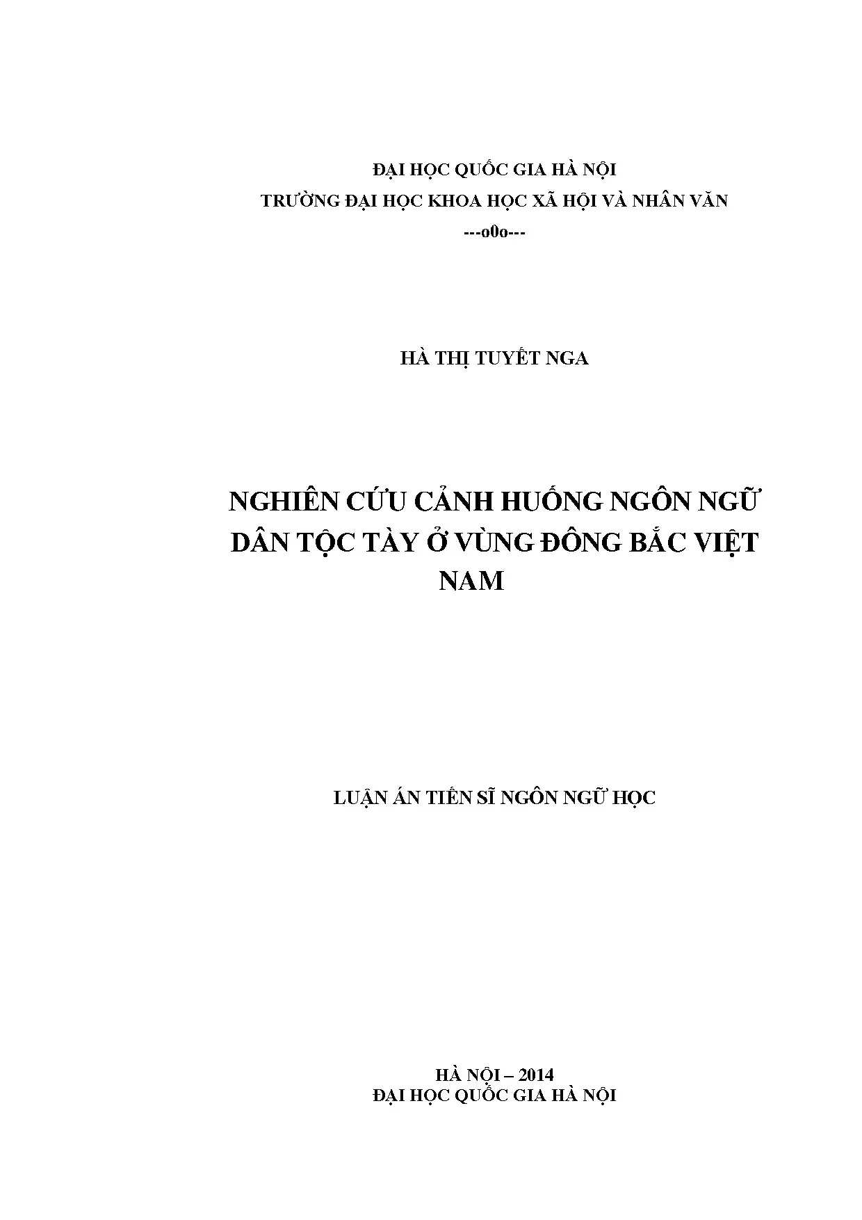 Luận án tiến sĩ nghiên cứu cảnh huống ngôn ngữ dân tộc tày ở