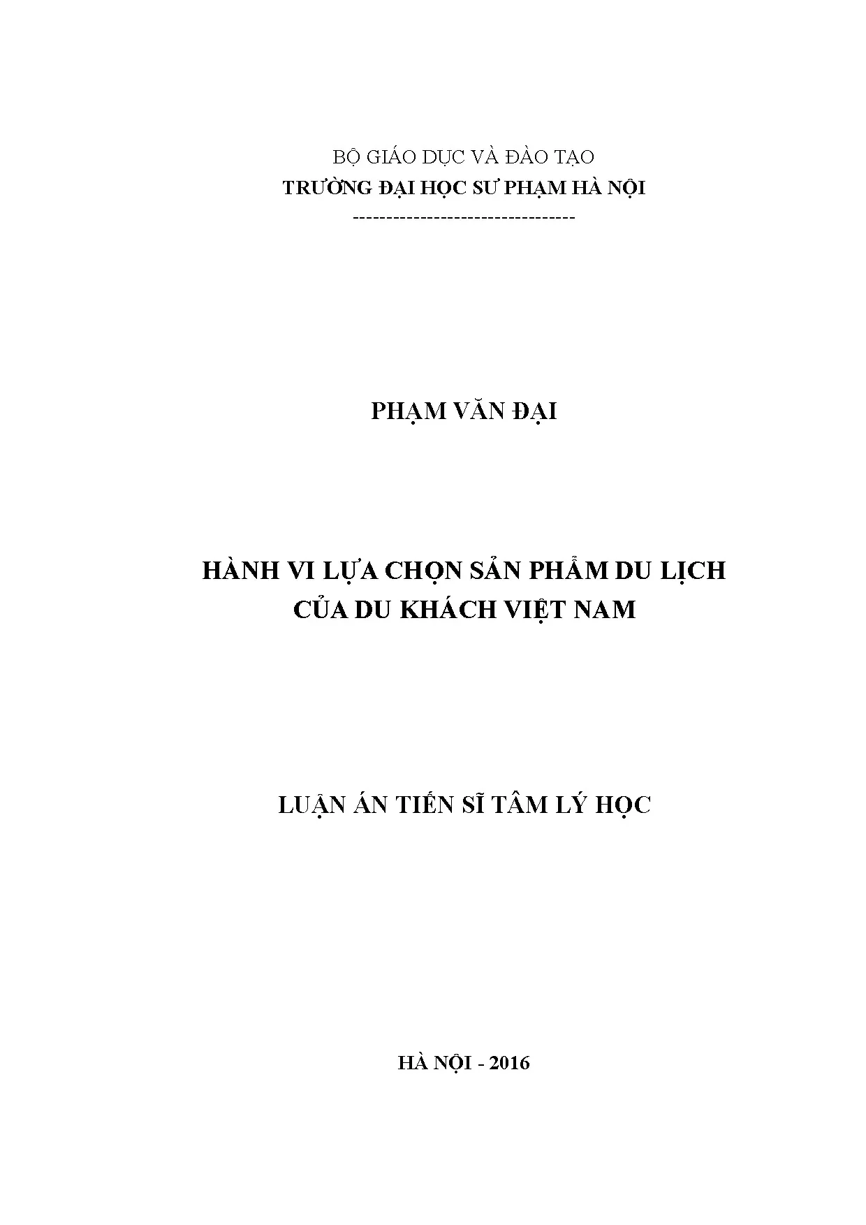 Hành vi lựa chọn sản phẩm du lịch của du khách Việt Nam