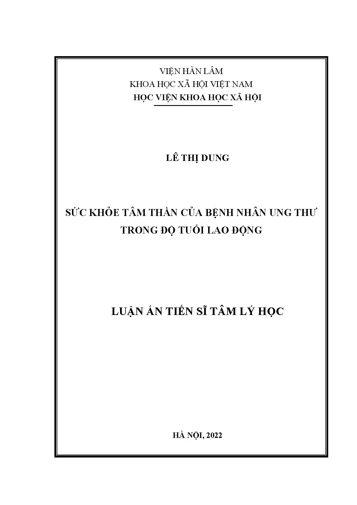 Sức khỏe tâm thần bệnh nhân ung thư tuổi lao động