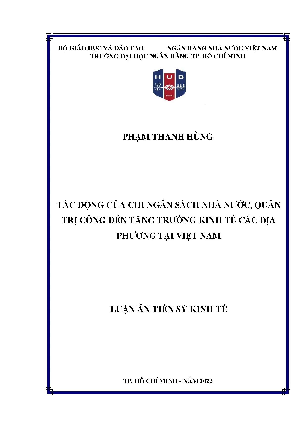 Luận án tiến sĩ tác động chi ngân sách nhà nước quản trị côn