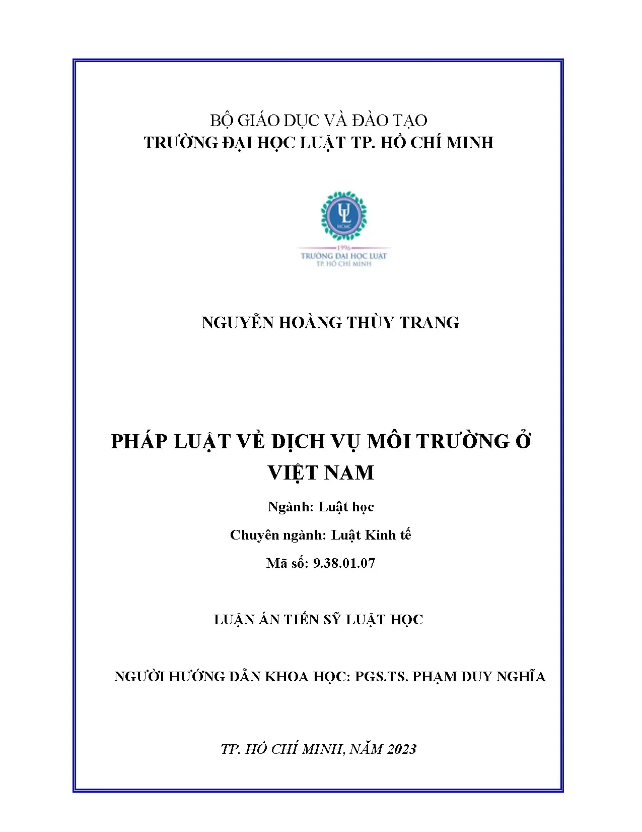 Luận án tiến sĩ luật học pháp luật về dịch vụ môi trường ở v