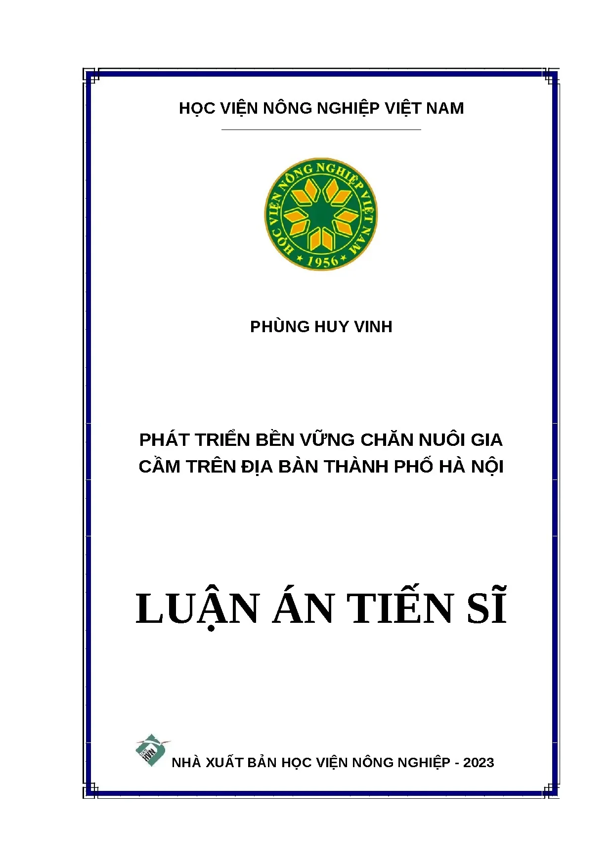 Luận án phát triển bền vững chăn nuôi gia cầm Hà Nội