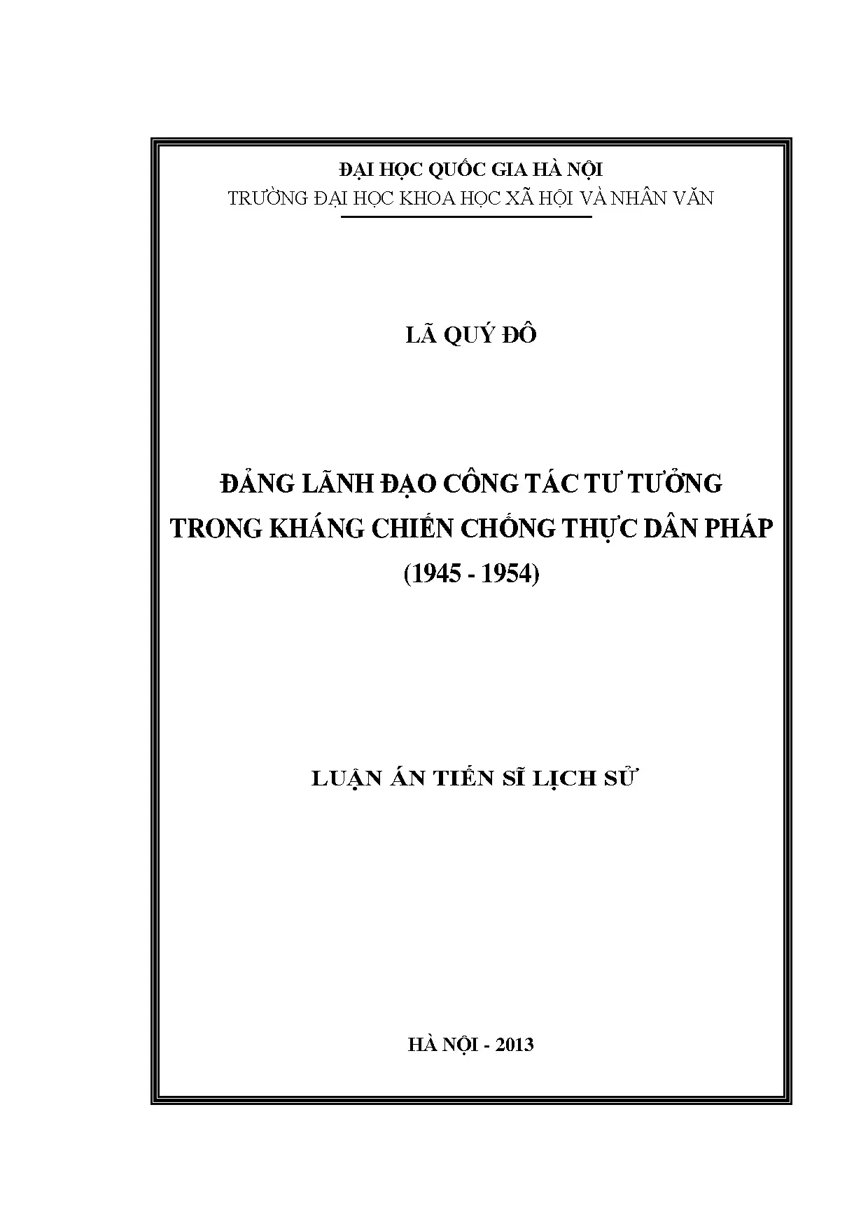 Luận án tiến sĩ đảng lãnh đạo công tác tư tưởng trong kháng