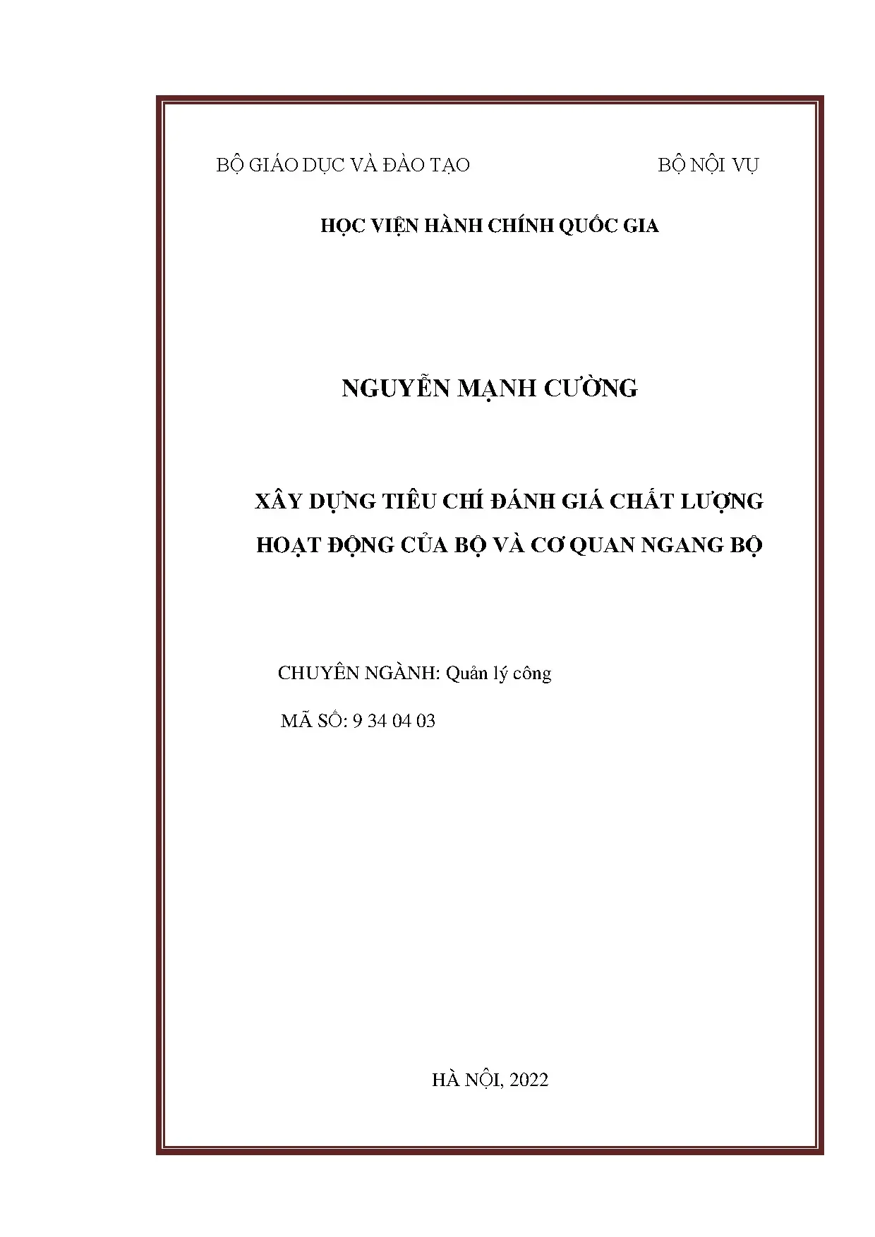 Luận án tiến sĩ xây dựng tiêu chí đánh giá chất lượng hoạt đ