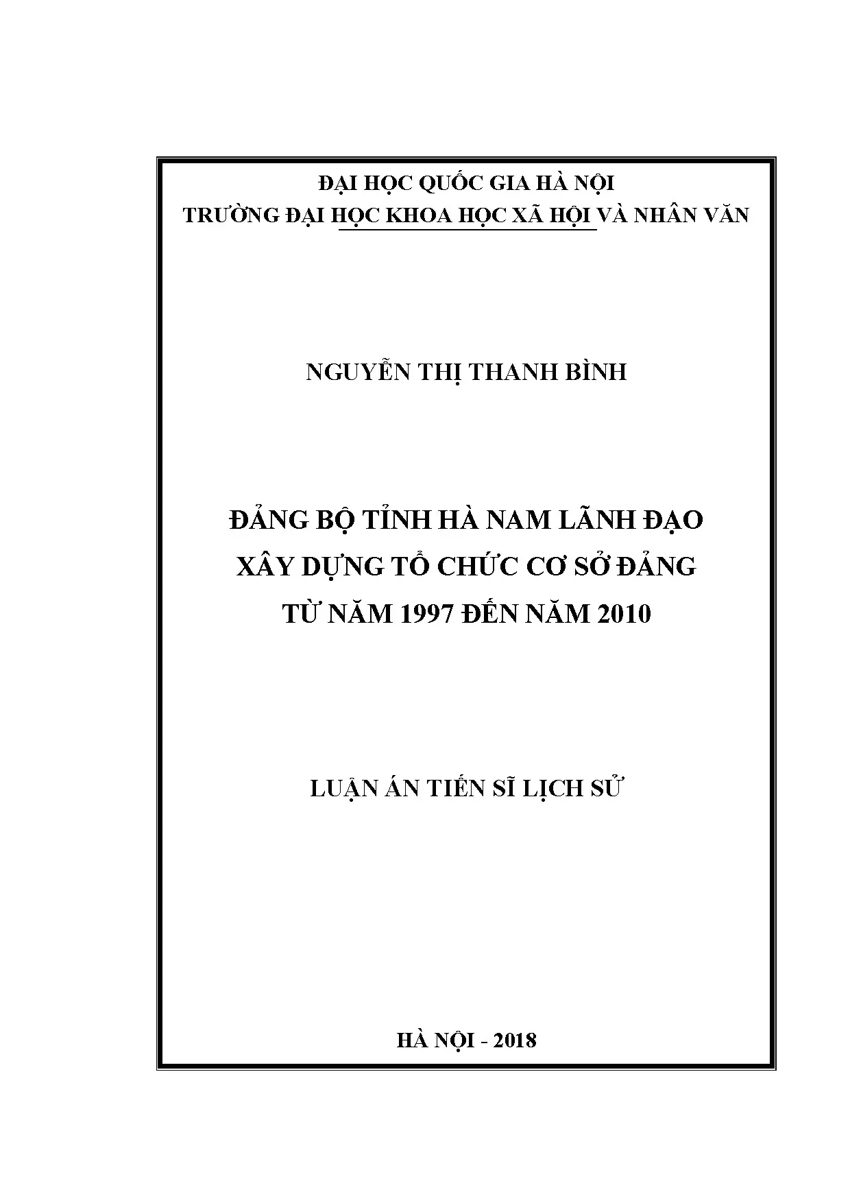 Luận án tiến sĩ đảng bộ tỉnh hà nam lãnh đạo xây dựng tổ chứ