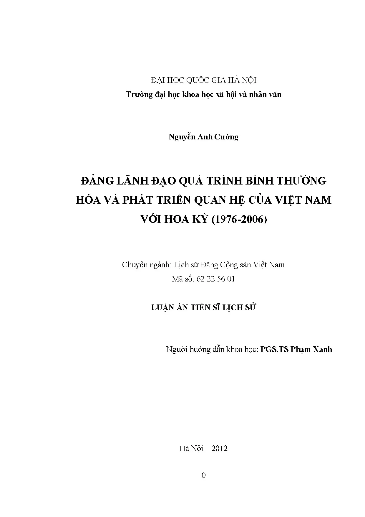 Luận án tiến sĩ đảng lãnh đạo quá trình bình thường hóa và p