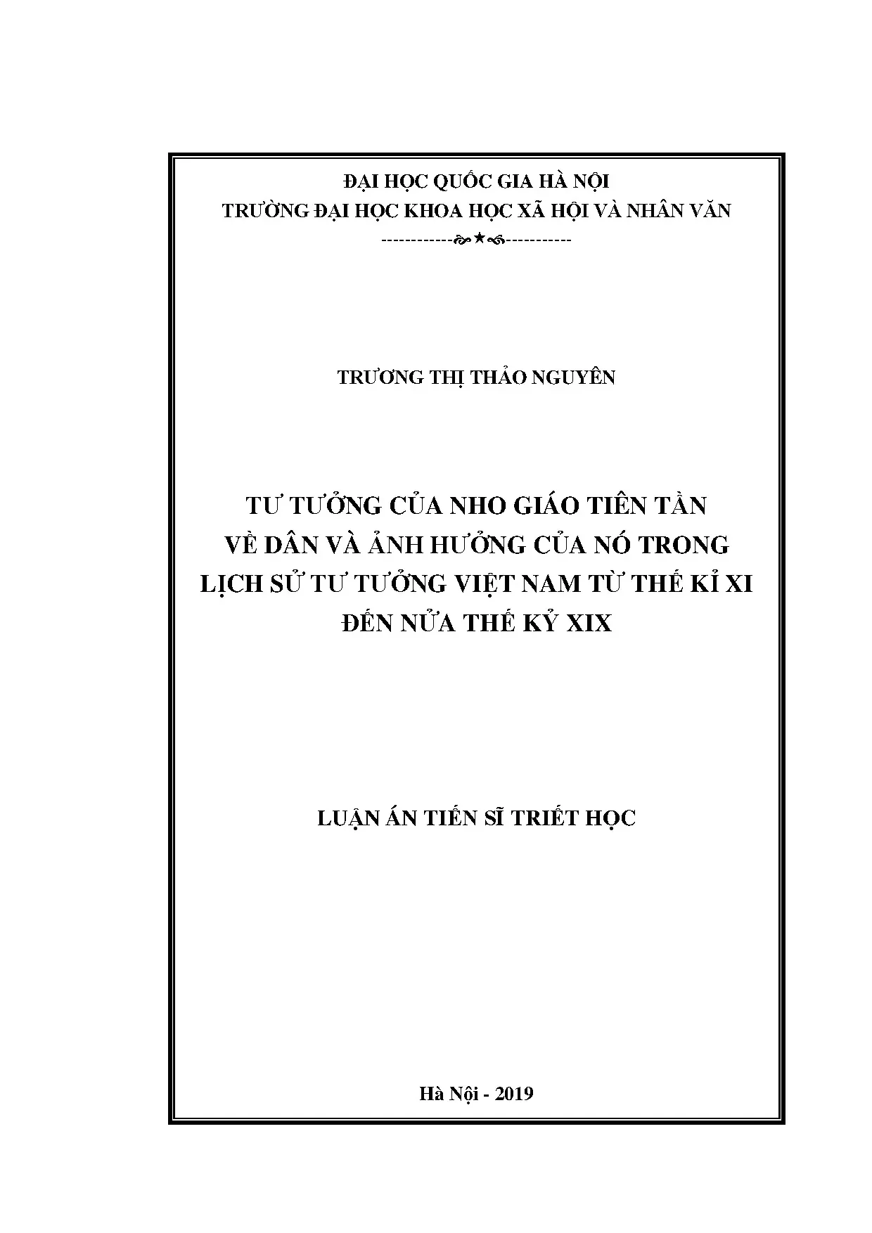 Luận án tiến sĩ tư tưởng của nho giáo tiên tần về dân và ảnh