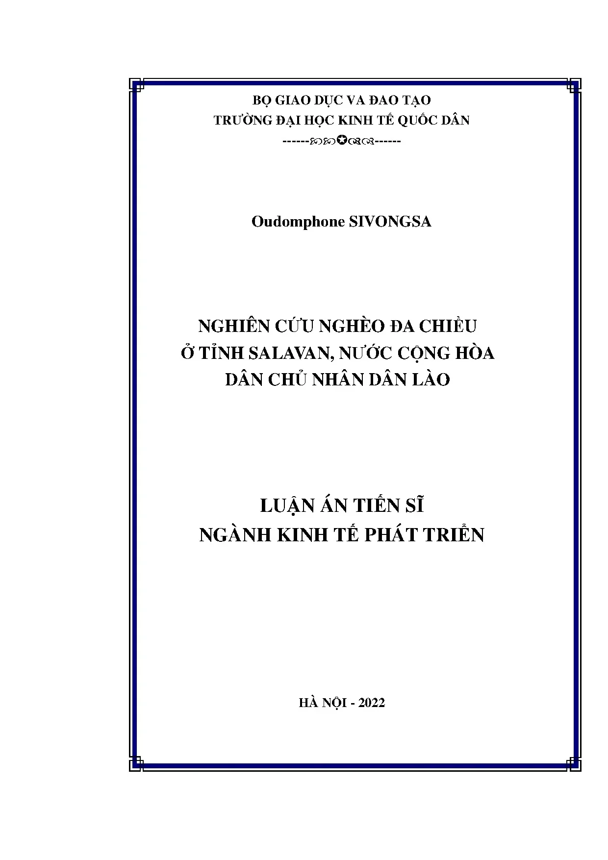 Luận án tiến sĩ nghiên cứu nghèo đa chiều ở tỉnh saravanh nư