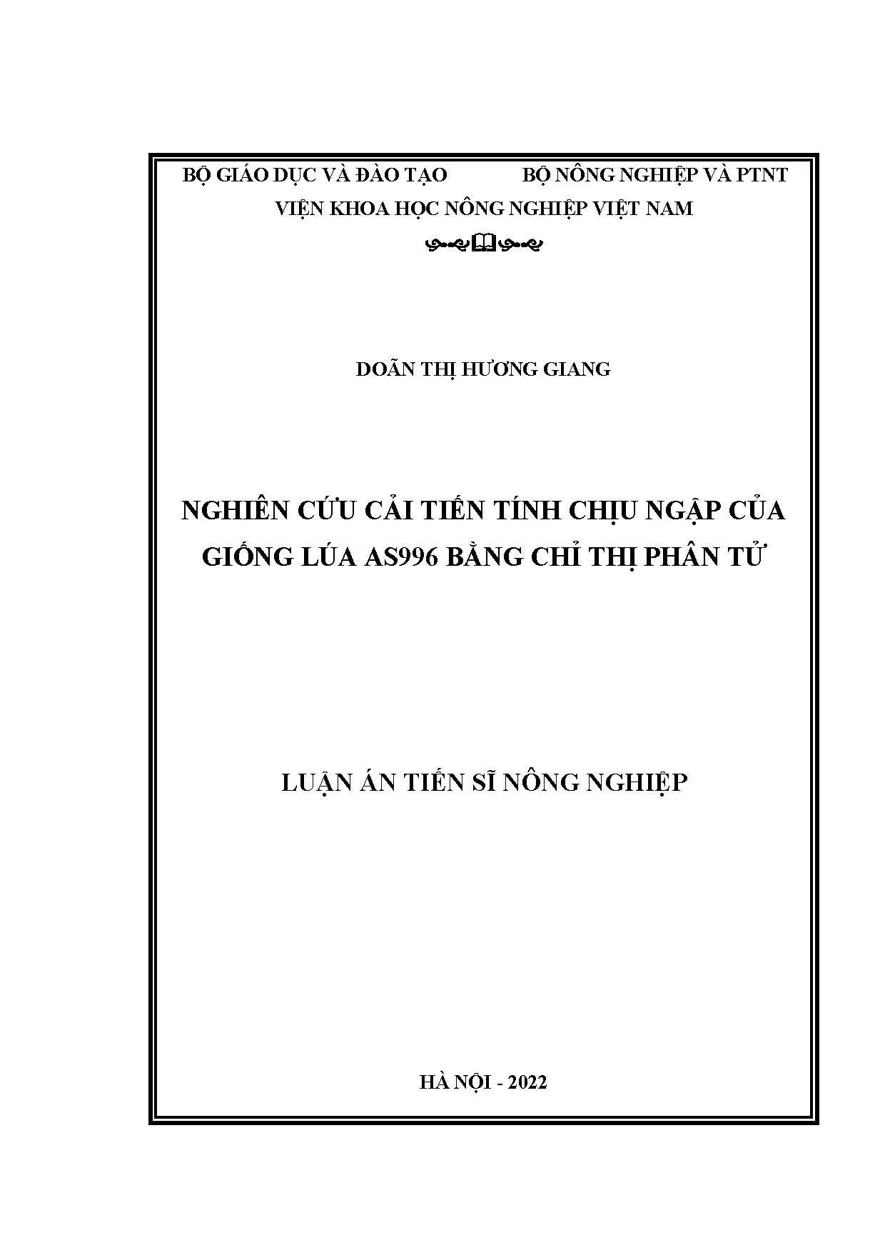 Luận án tiến sĩ nghiên cứu cải tiến tính chịu ngập của giống