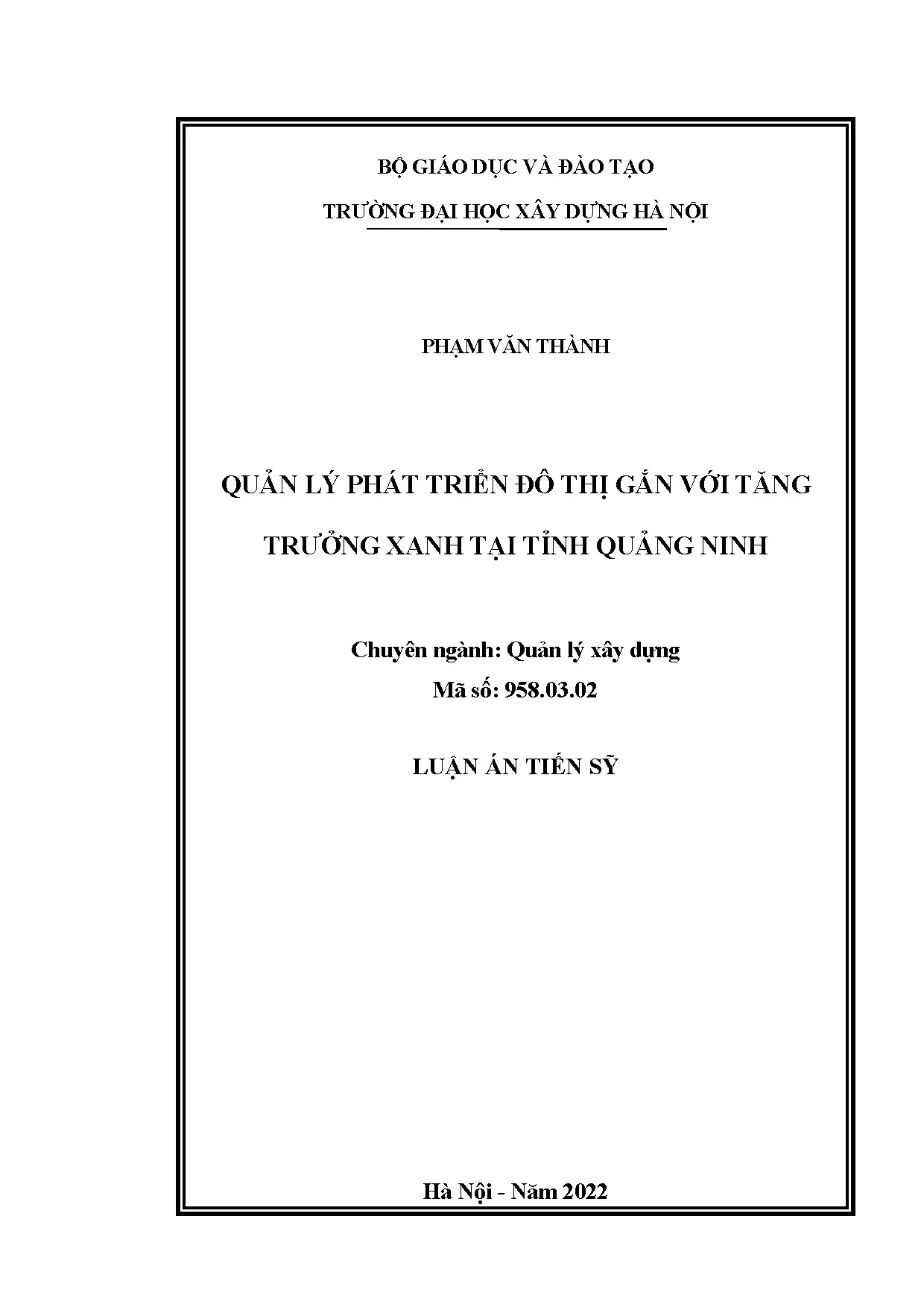 Luận án tiến sĩ quản lý phát triển đô thị gắn với tăng trưởn