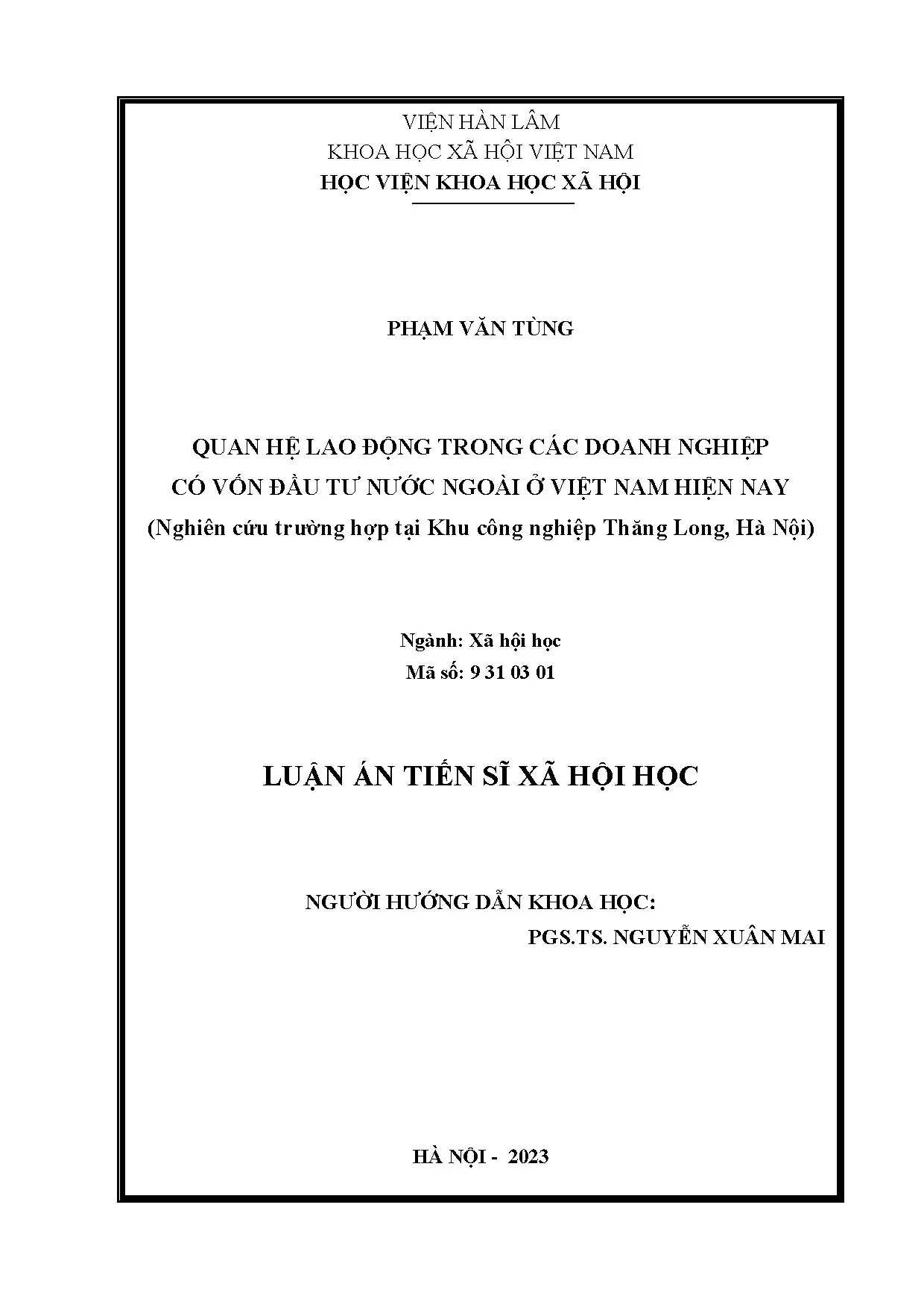 Quan hệ lao động FDI Việt Nam: Nghiên cứu tại KCN Thăng Long