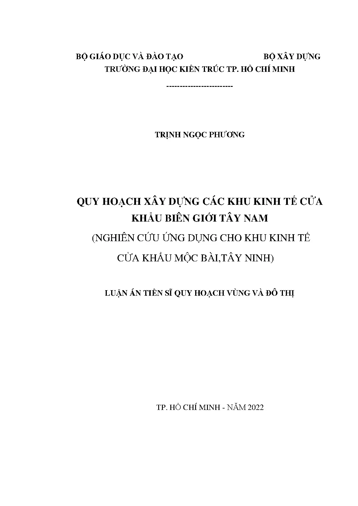 Luận án tiến sĩ quy hoạch xây dựng các khu kinh tế cửa khẩu