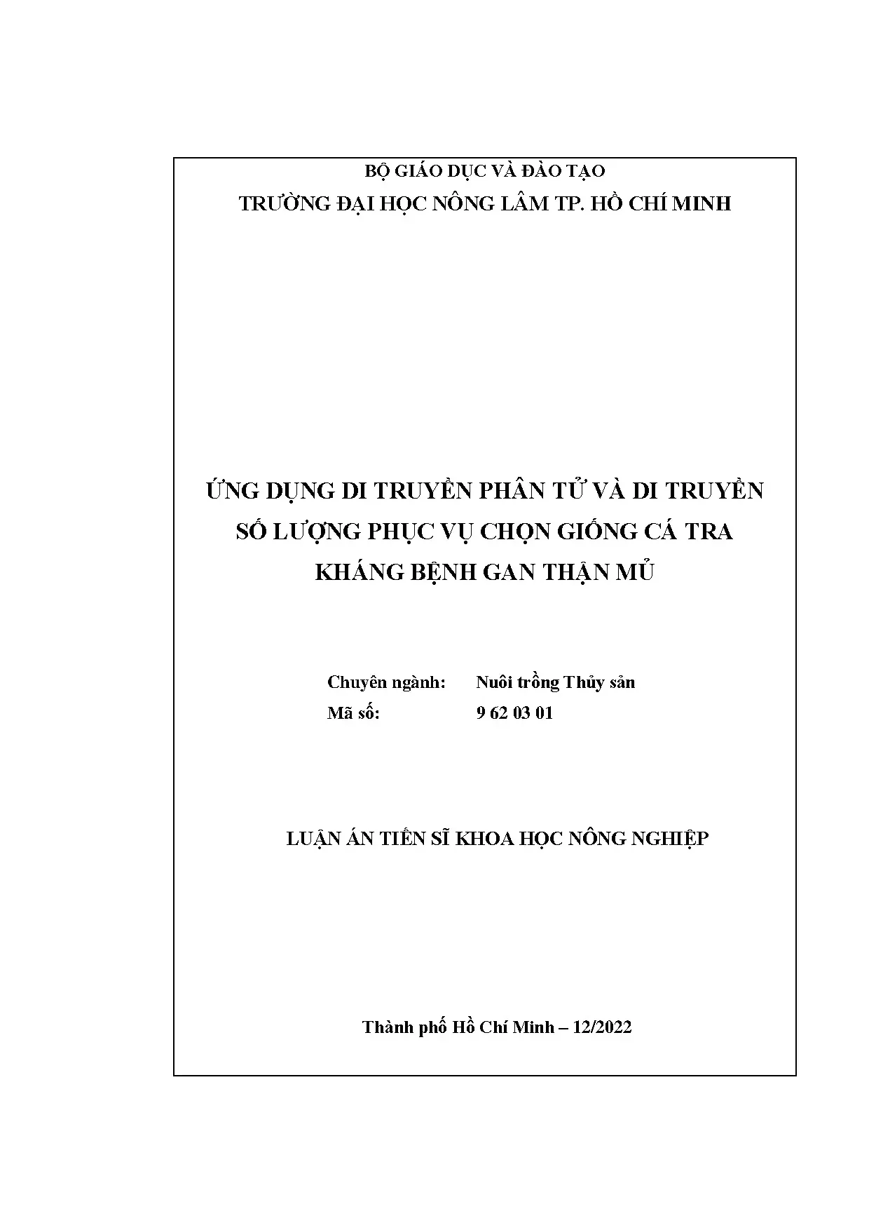 Luận án tiến sĩ ứng dụng di truyền phân tử và di truyền số l