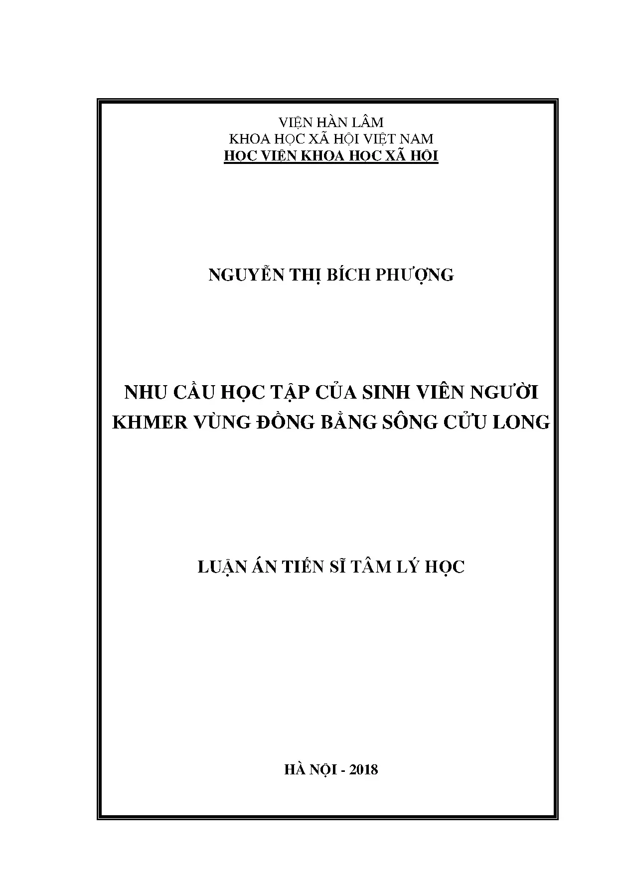 Nhu cầu học tập của sinh viên người Khmer vùng Đồng bằng Sông Cửu Long