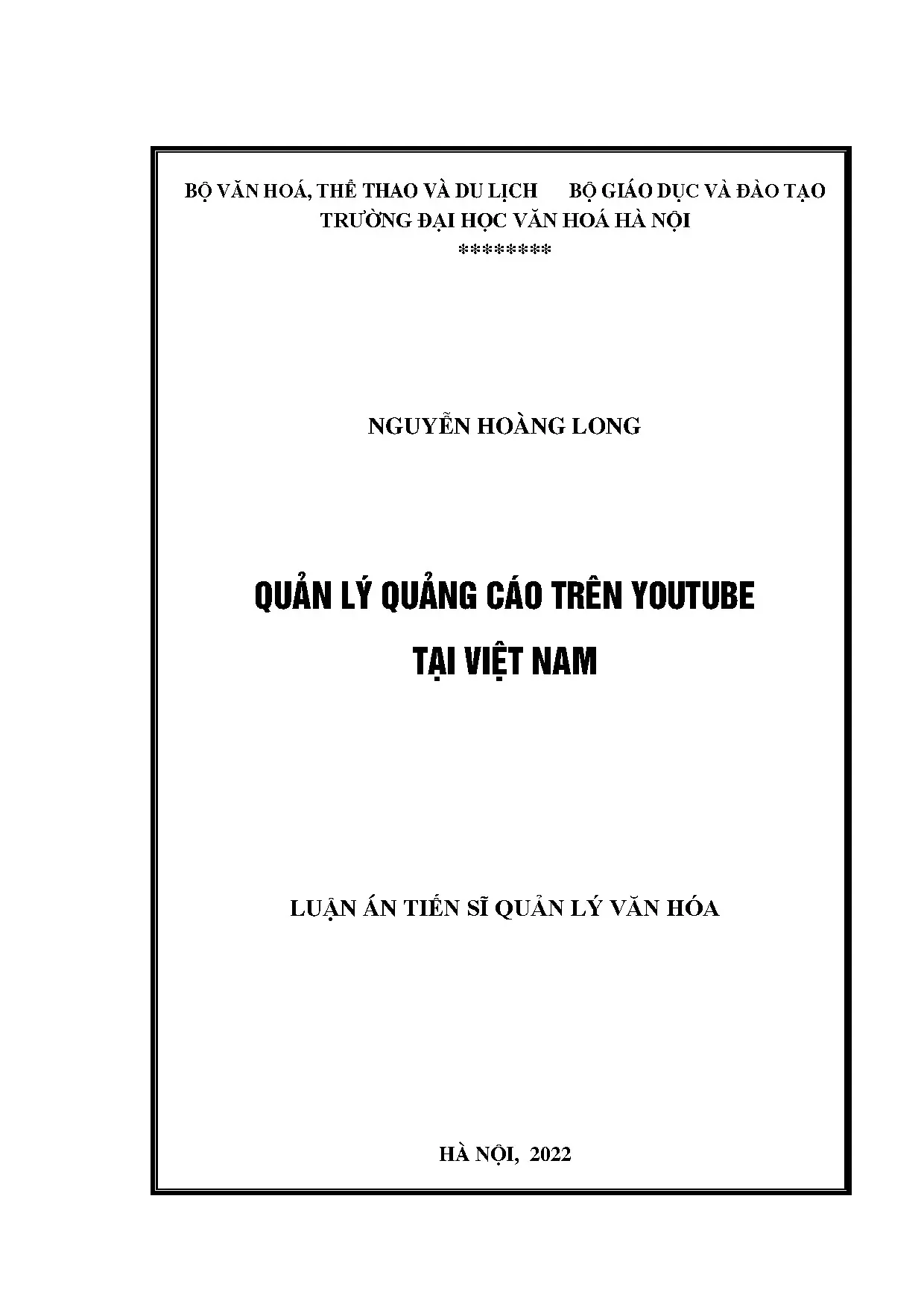 Luận án tiến sĩ quản lý quảng cáo trên youtube tại việt nam