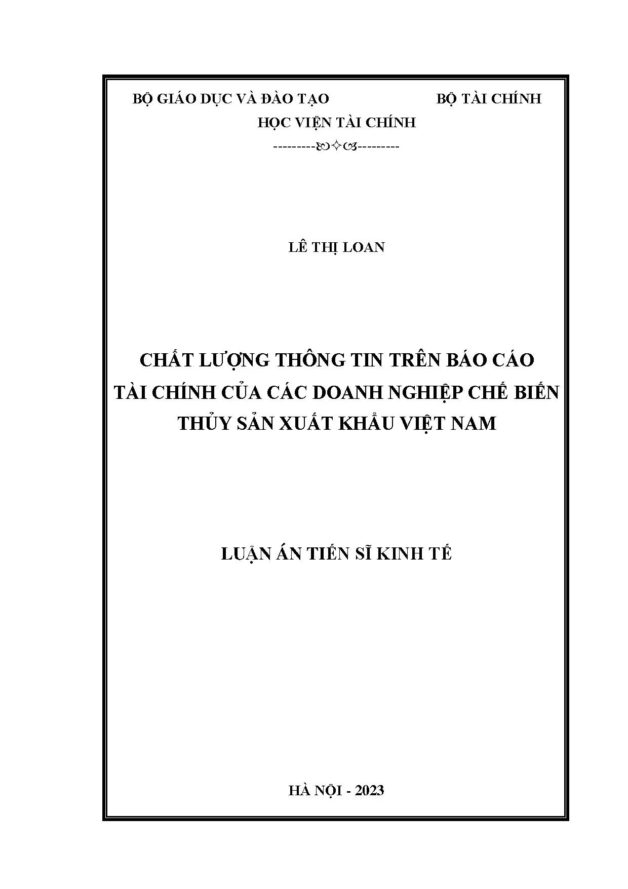 Chất lượng thông tin BCTC doanh nghiệp thủy sản xuất khẩu Việt Nam