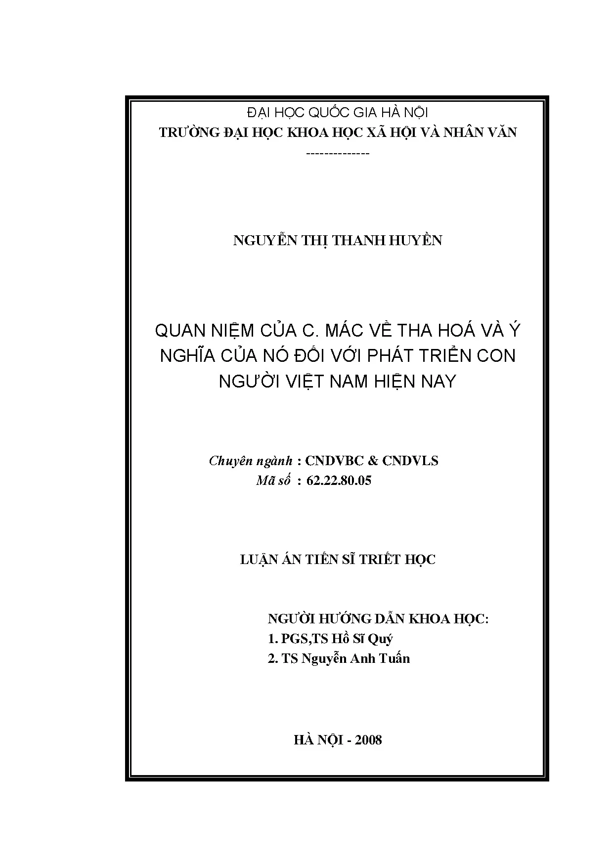 Luận án tiến sĩ quan niệm của c mác về tha hóa và ý nghĩa củ