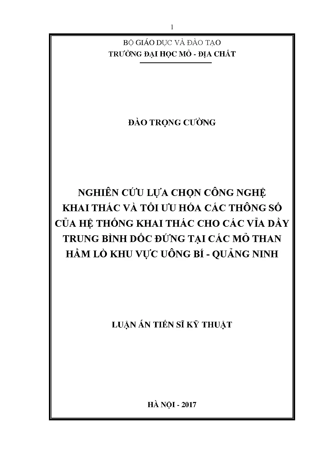 Tối ưu hóa hệ thống khai thác mỏ than hầm lò Uông Bí