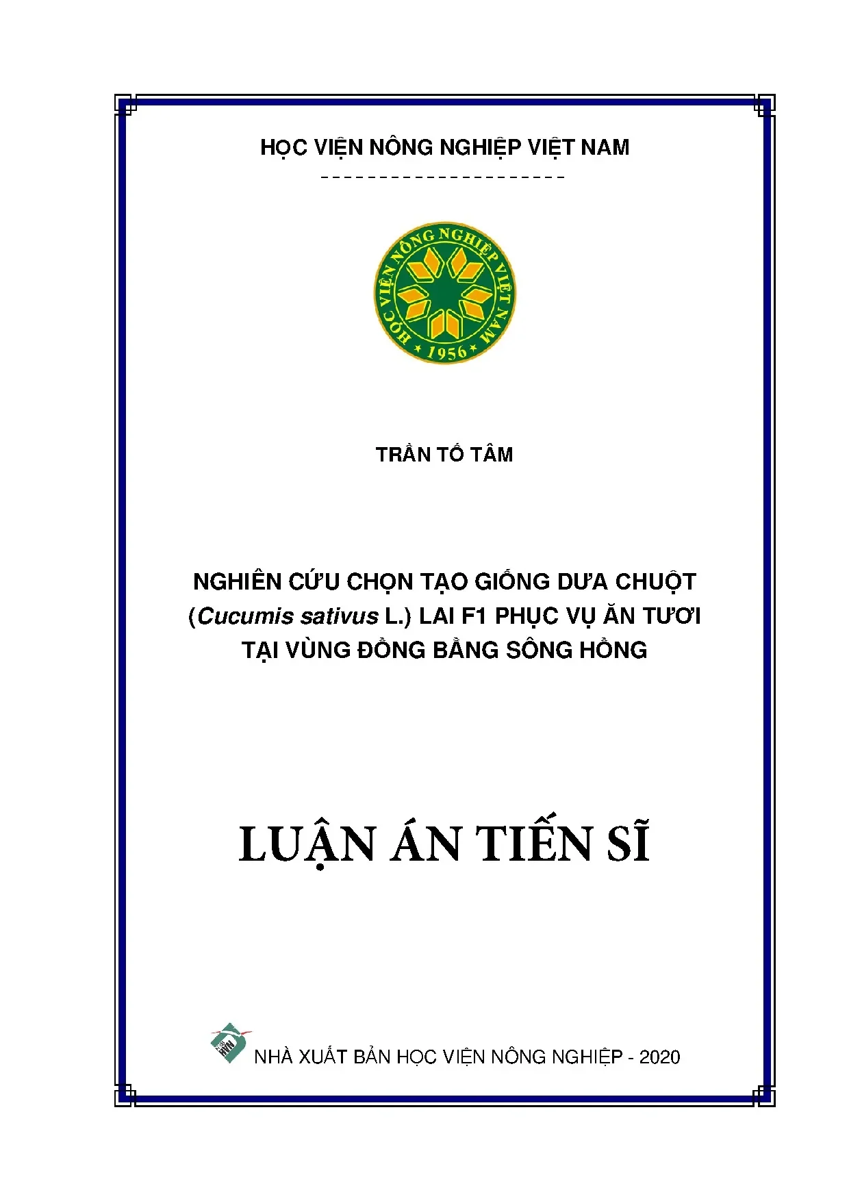 Luận án tiến sĩ nghiên cứu chọn tạo giống dưa chuột cucumis