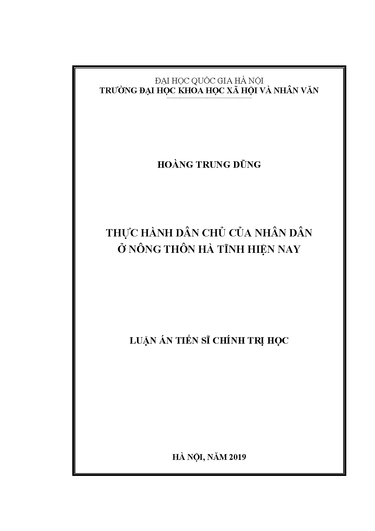 Luận án tiến sĩ thực hành dân chủ của nhân dân ở nông thôn h