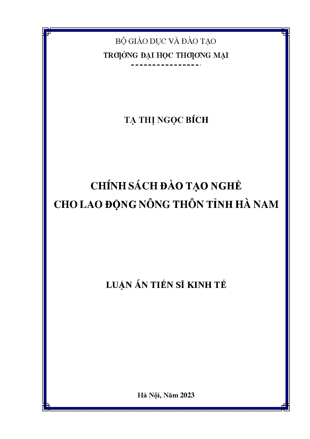 Chính sách đào tạo nghề cho lao động nông thôn tỉnh Hà Nam