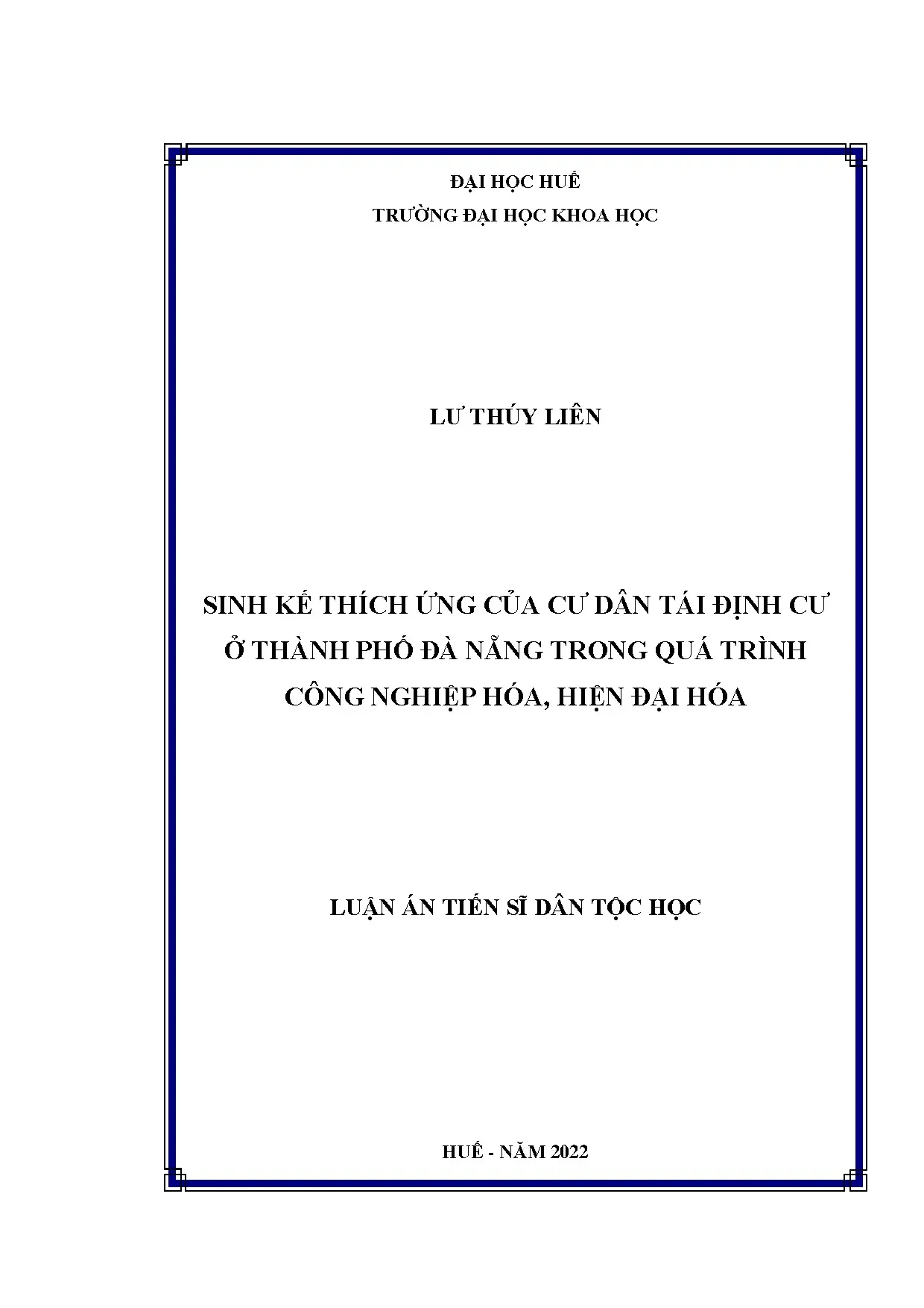 Luận án tiến sĩ sinh kế thích ứng của cư dân tái định cư ở t