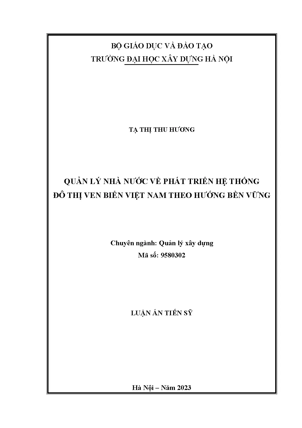 Quản lý nhà nước phát triển đô thị ven biển bền vững Việt Nam