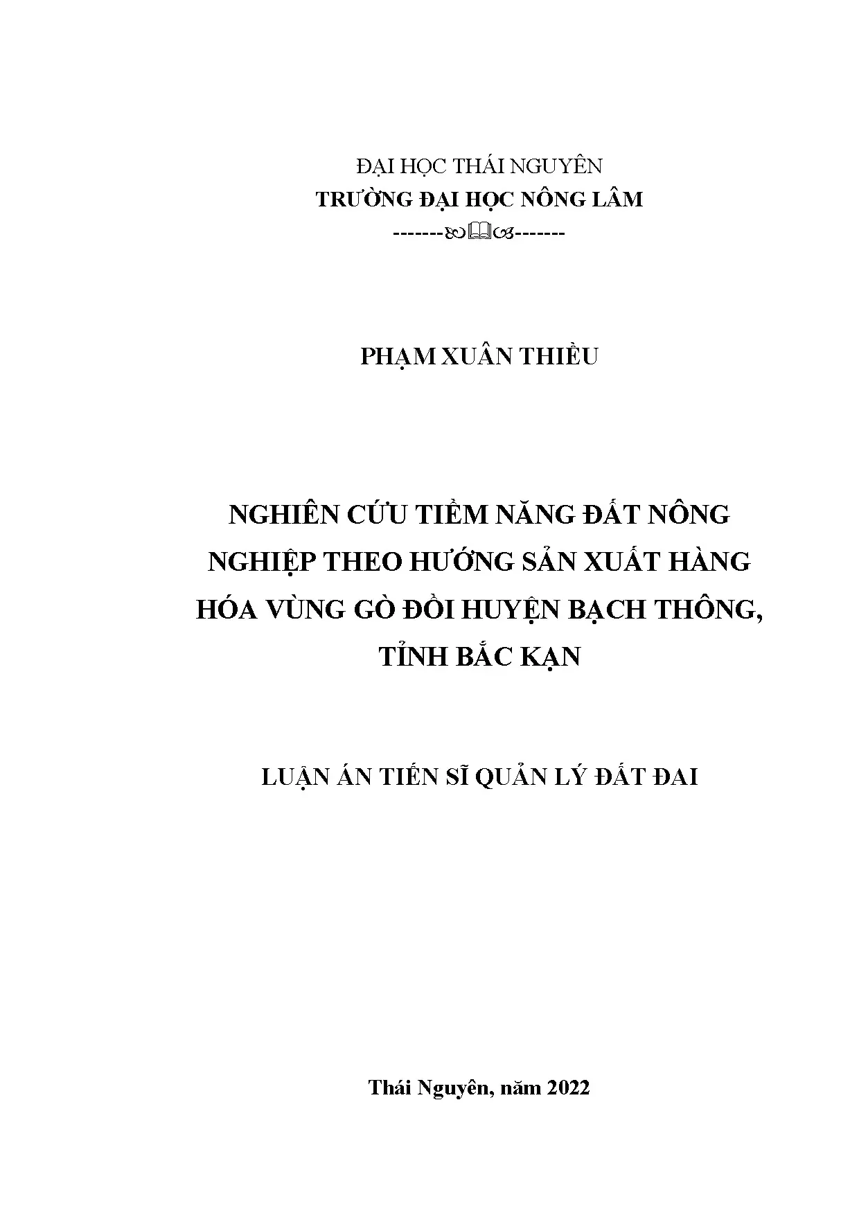 Luận án tiến sĩ nghiên cứu tiềm năng đất nông nghiệp theo hư