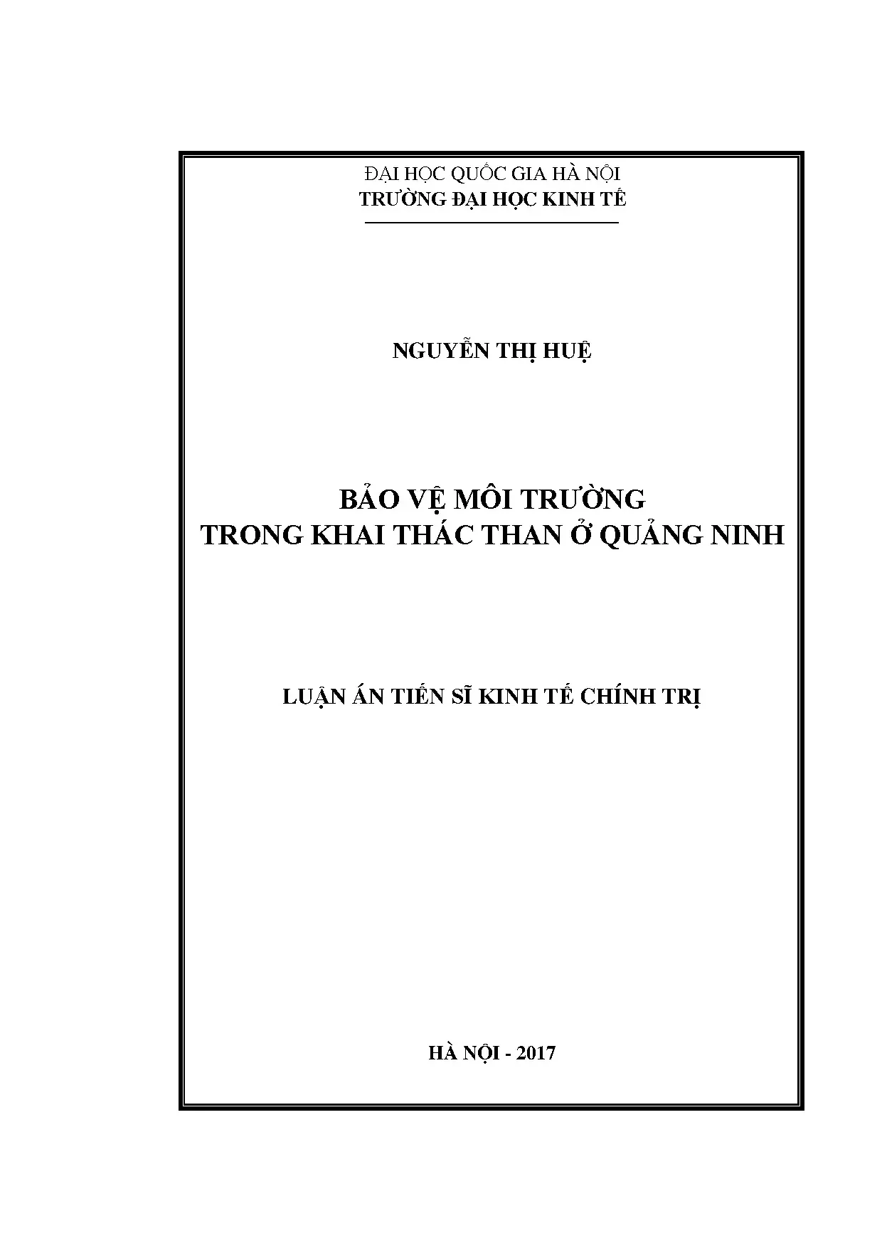 Luận án tiến sĩ bảo vệ môi trường trong khai thác than ở quả