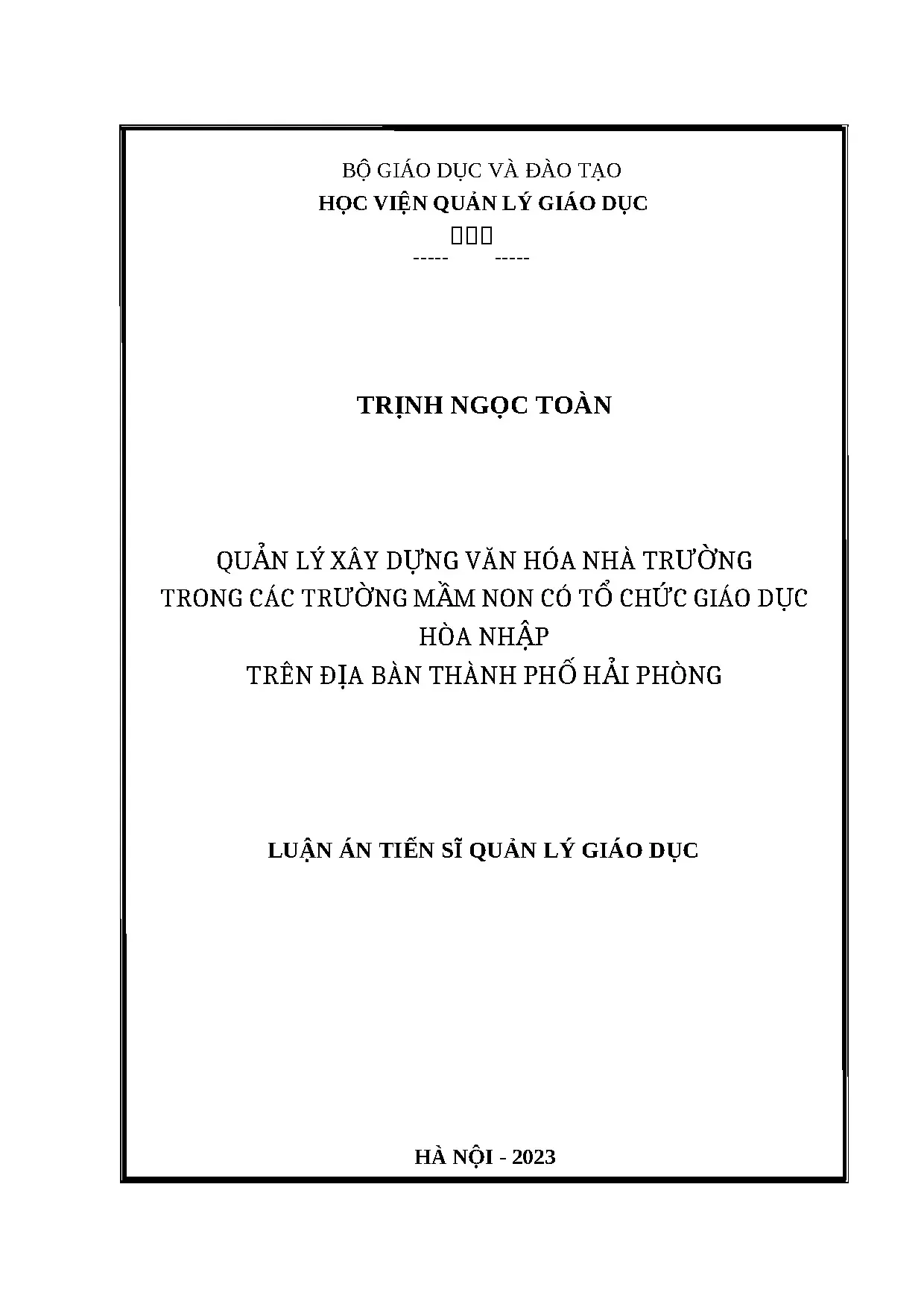Quản lý xây dựng văn hóa nhà trường mầm non hòa nhập tại Hải Phòng