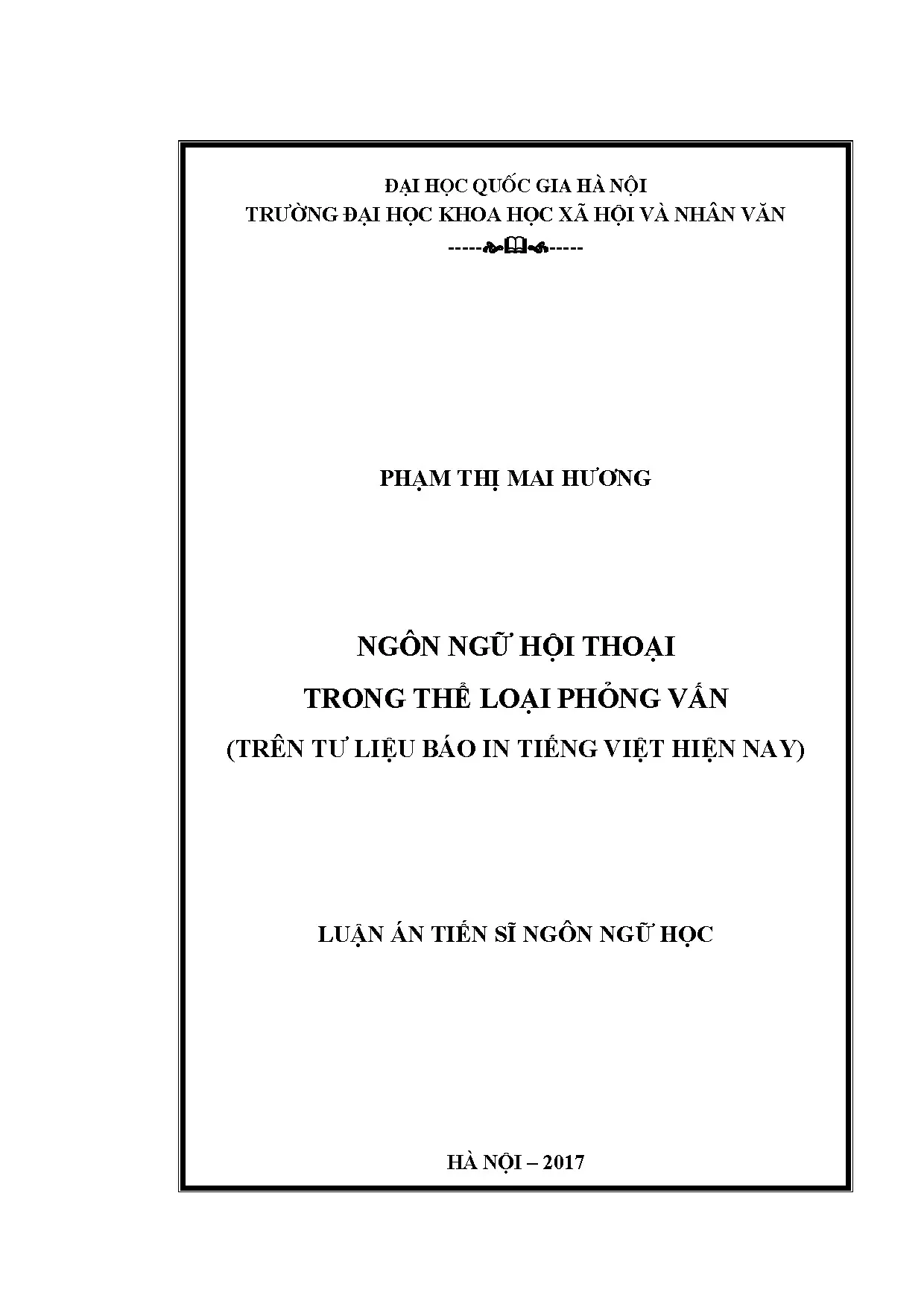 Luận án tiến sĩ ngôn ngữ hội thoại trong thể loại phỏng vấn