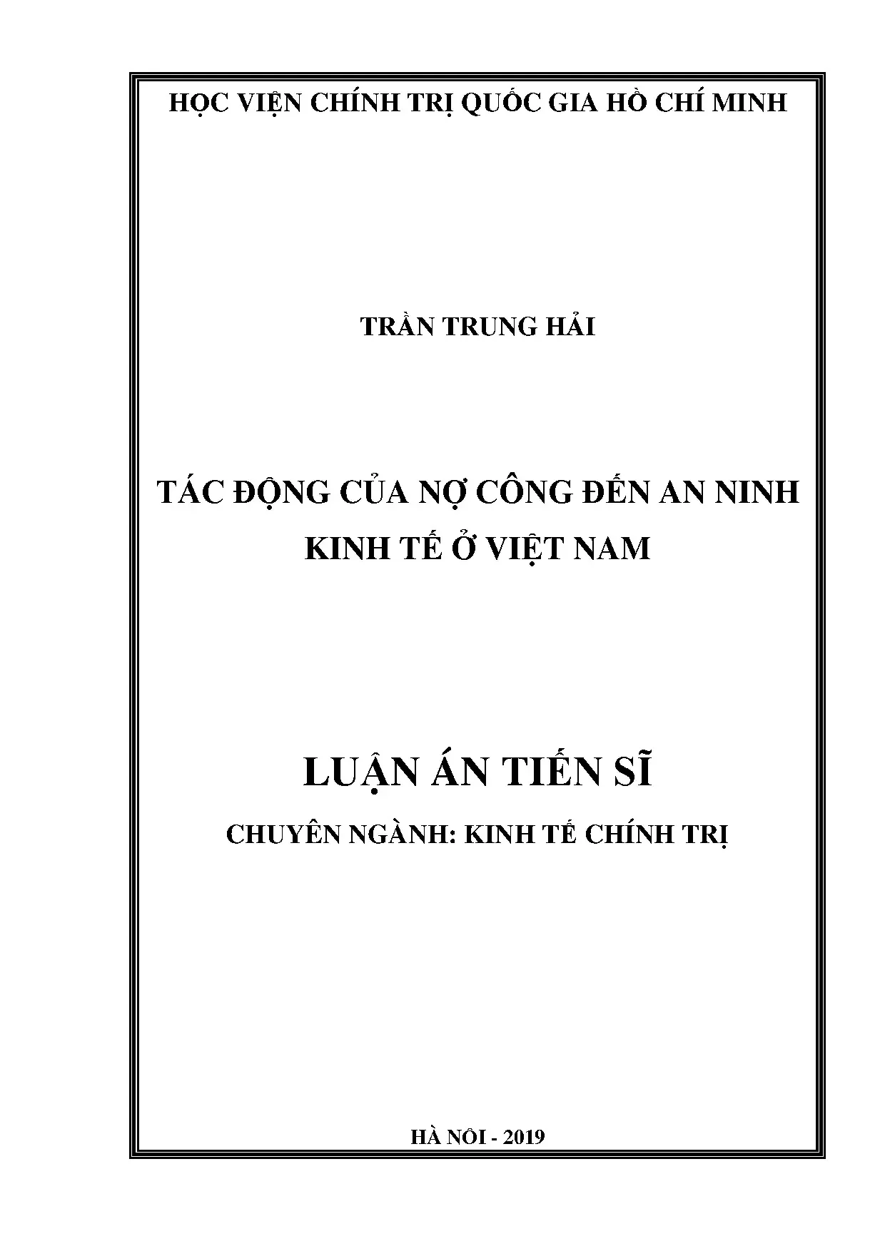 Nợ công và An ninh kinh tế Việt Nam: Luận án Tiến sĩ