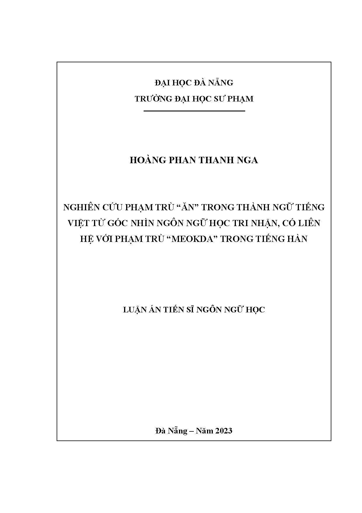 Phạm trù 'ăn' trong thành ngữ Việt từ ngôn ngữ học tri nhận