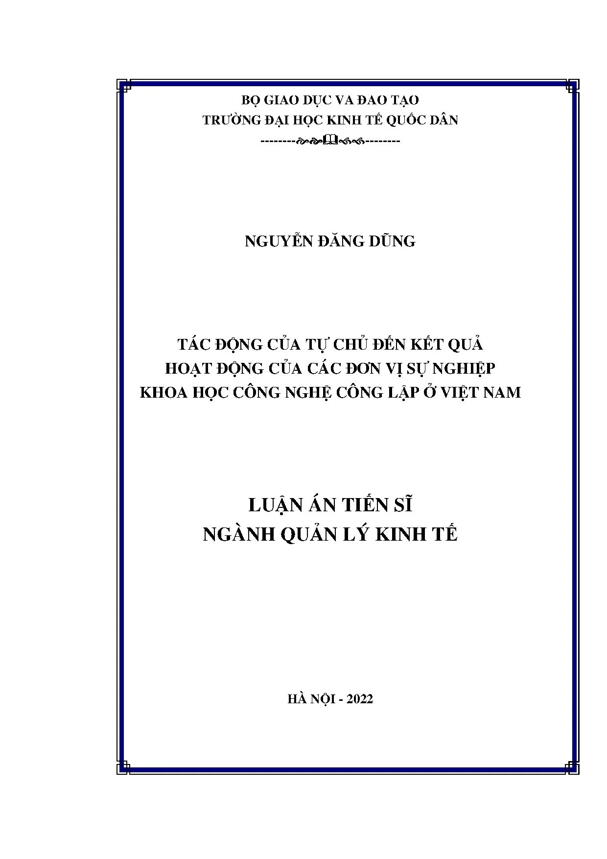 Luận án tiến sĩ tác động của tự chủ đến kết quả hoạt động củ