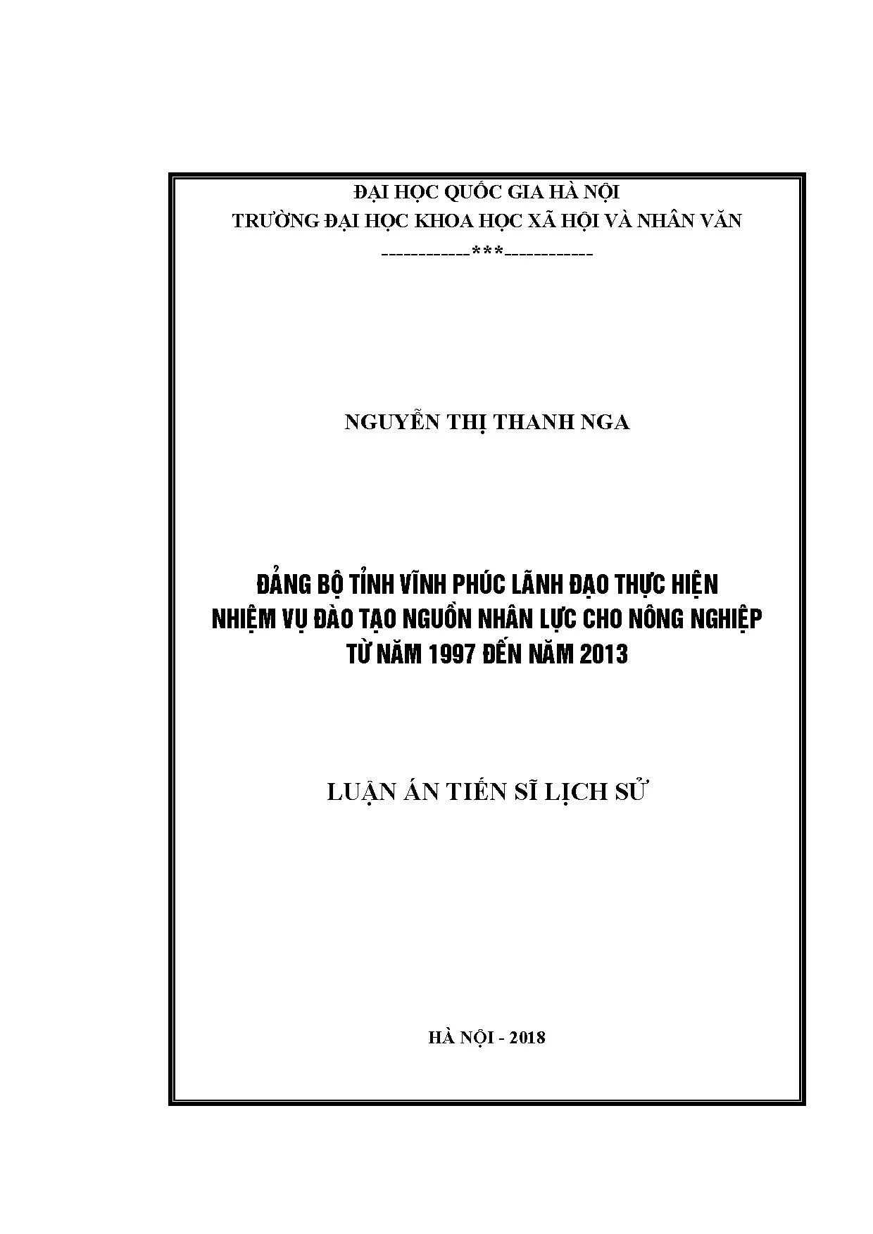 Luận án tiến sĩ đảng bộ tỉnh vĩnh phúc lãnh đạo thực hiện nh