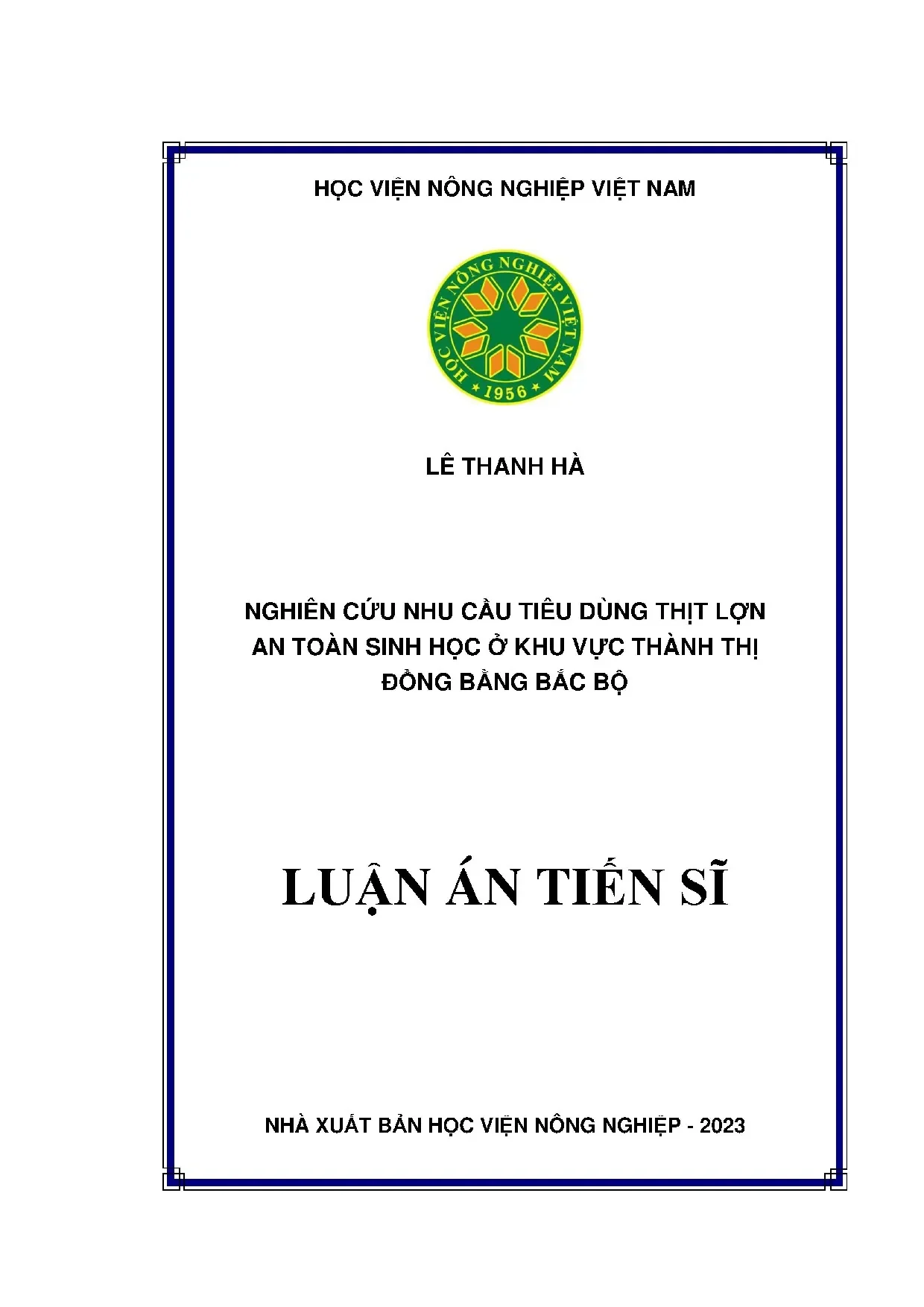 Luận án tiến sĩ nghiên cứu nhu cầu tiêu dùng thịt lợn an toà