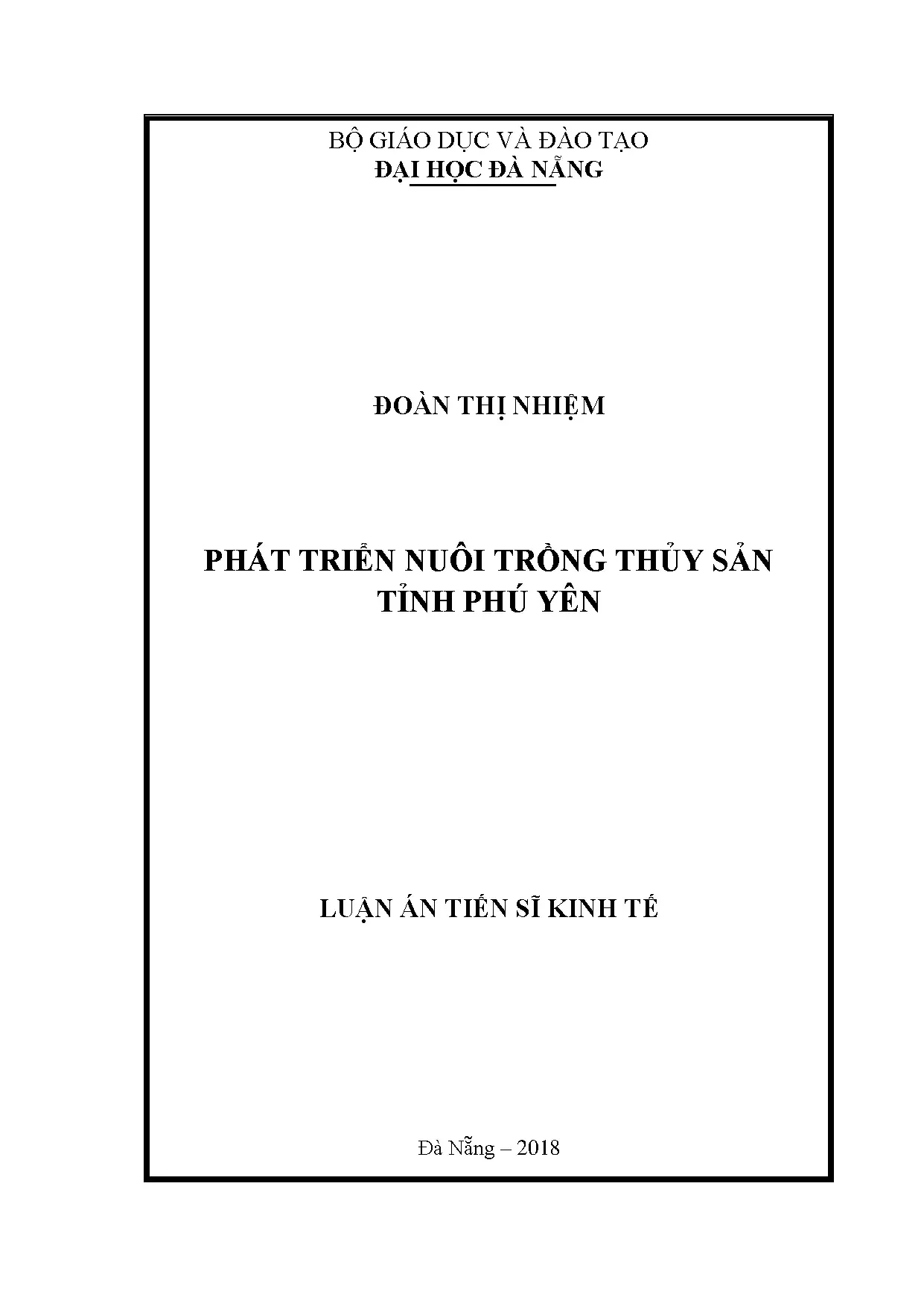 Phát triển nuôi trồng thủy sản tỉnh Phú Yên: Luận án Tiến sĩ