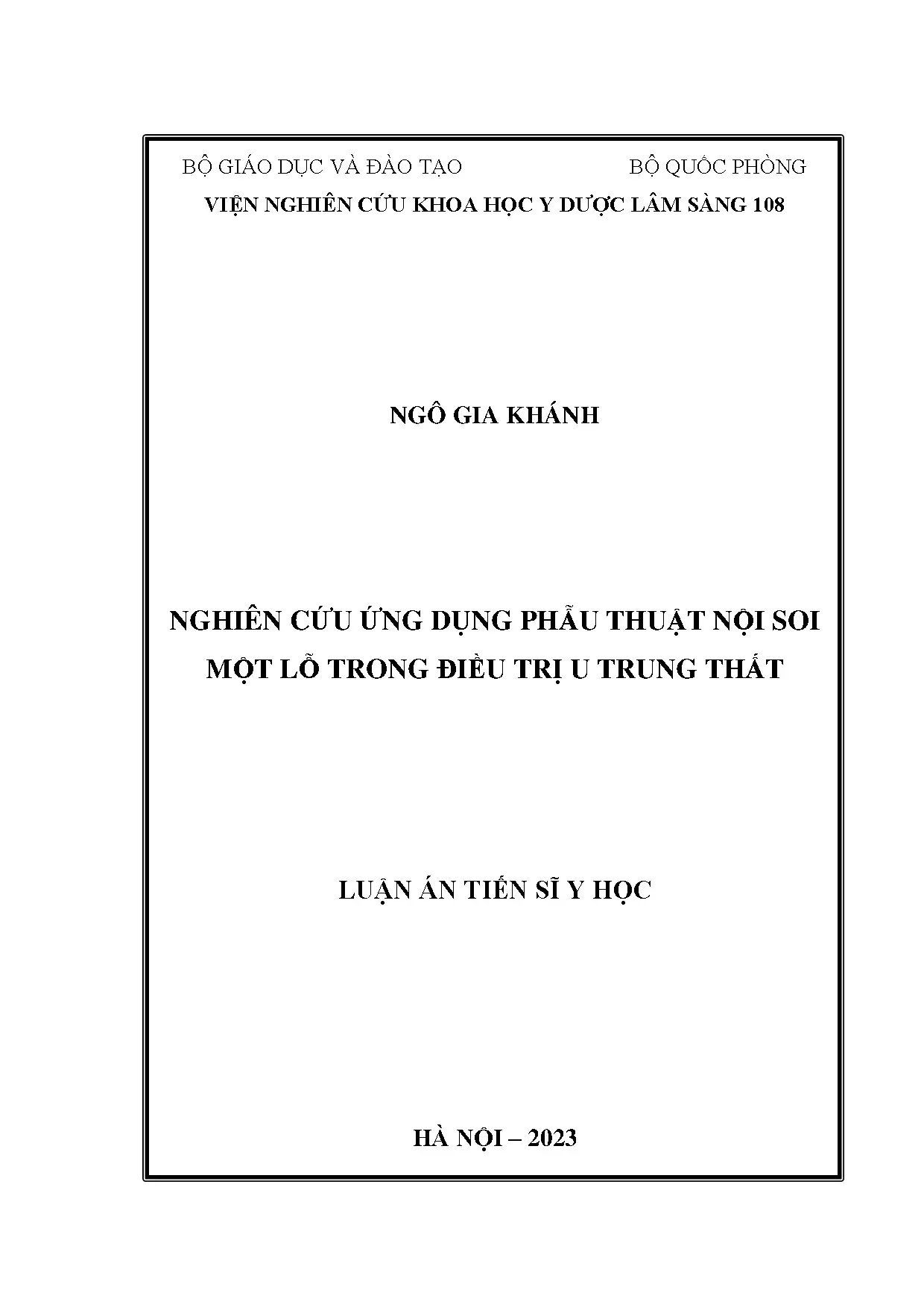 Phẫu thuật nội soi một lỗ điều trị u trung thất
