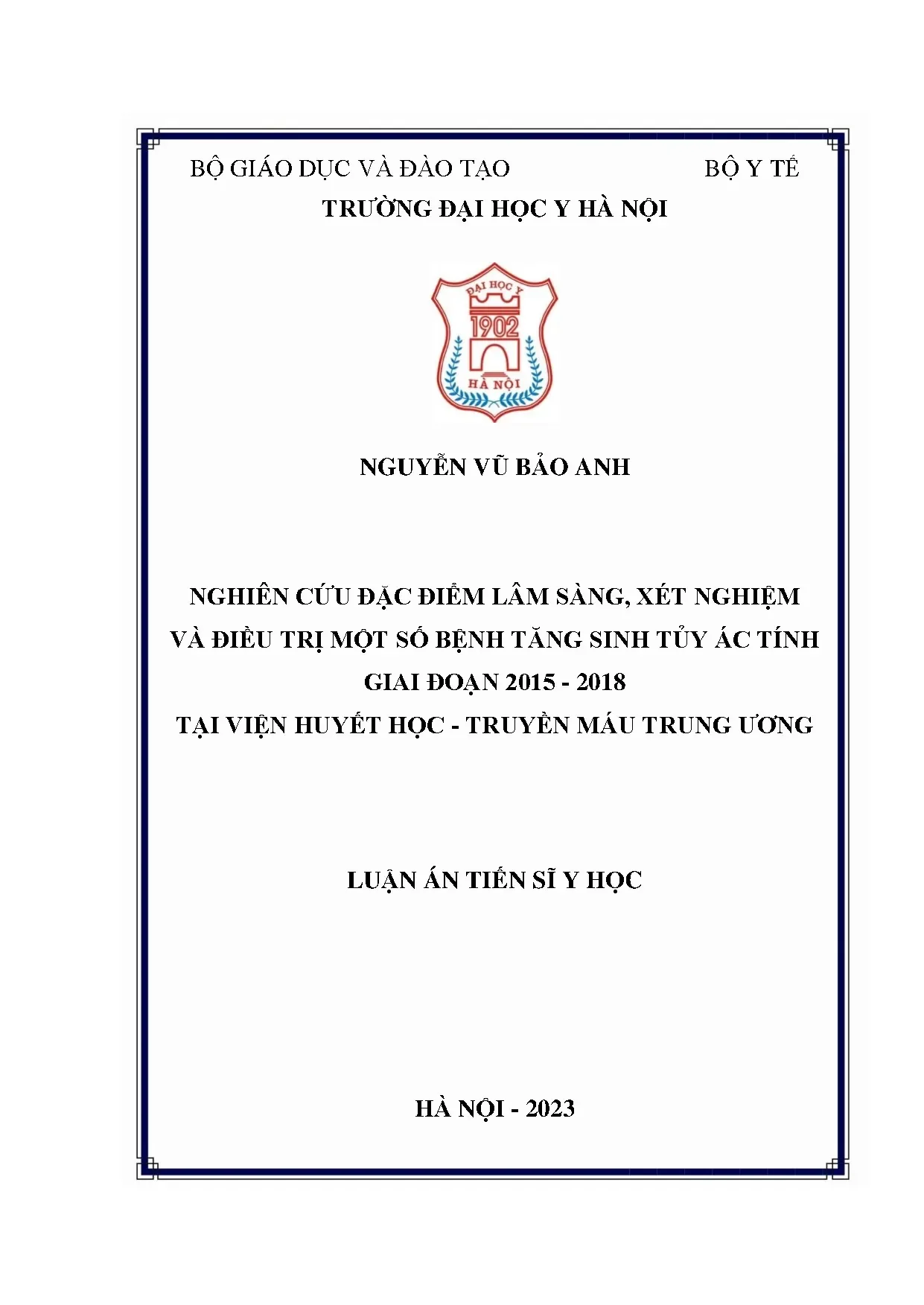 Đặc điểm tăng sinh tủy ác tính 2015-2018 tại Viện Huyết học TW