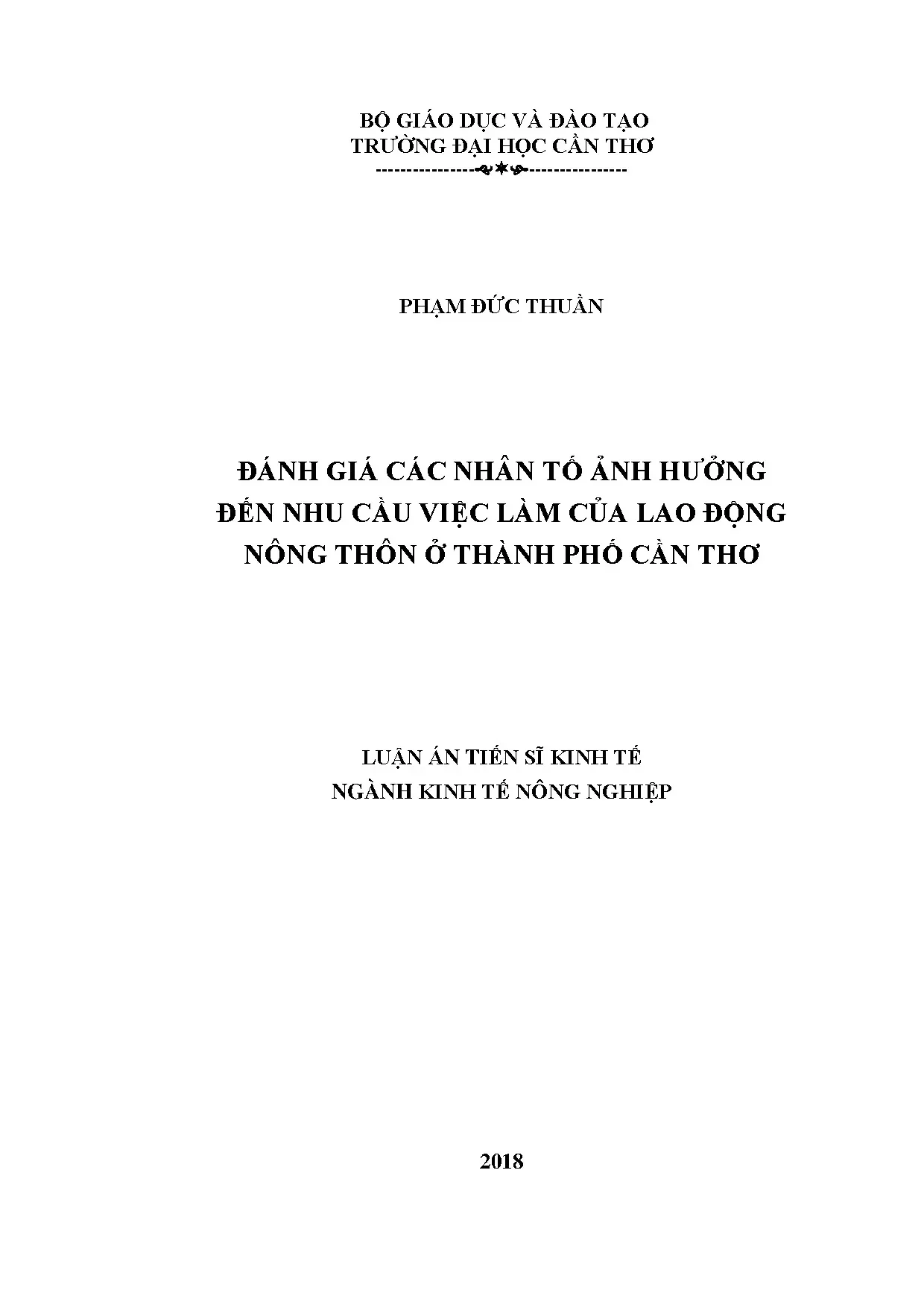 Đánh giá nhân tố ảnh hưởng nhu cầu việc làm lao động nông thôn Cần Thơ