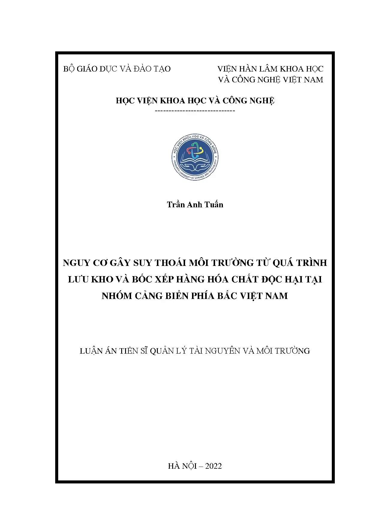 Luận án tiến sĩ nguy cơ gây suy thoái môi trường từ quá trìn