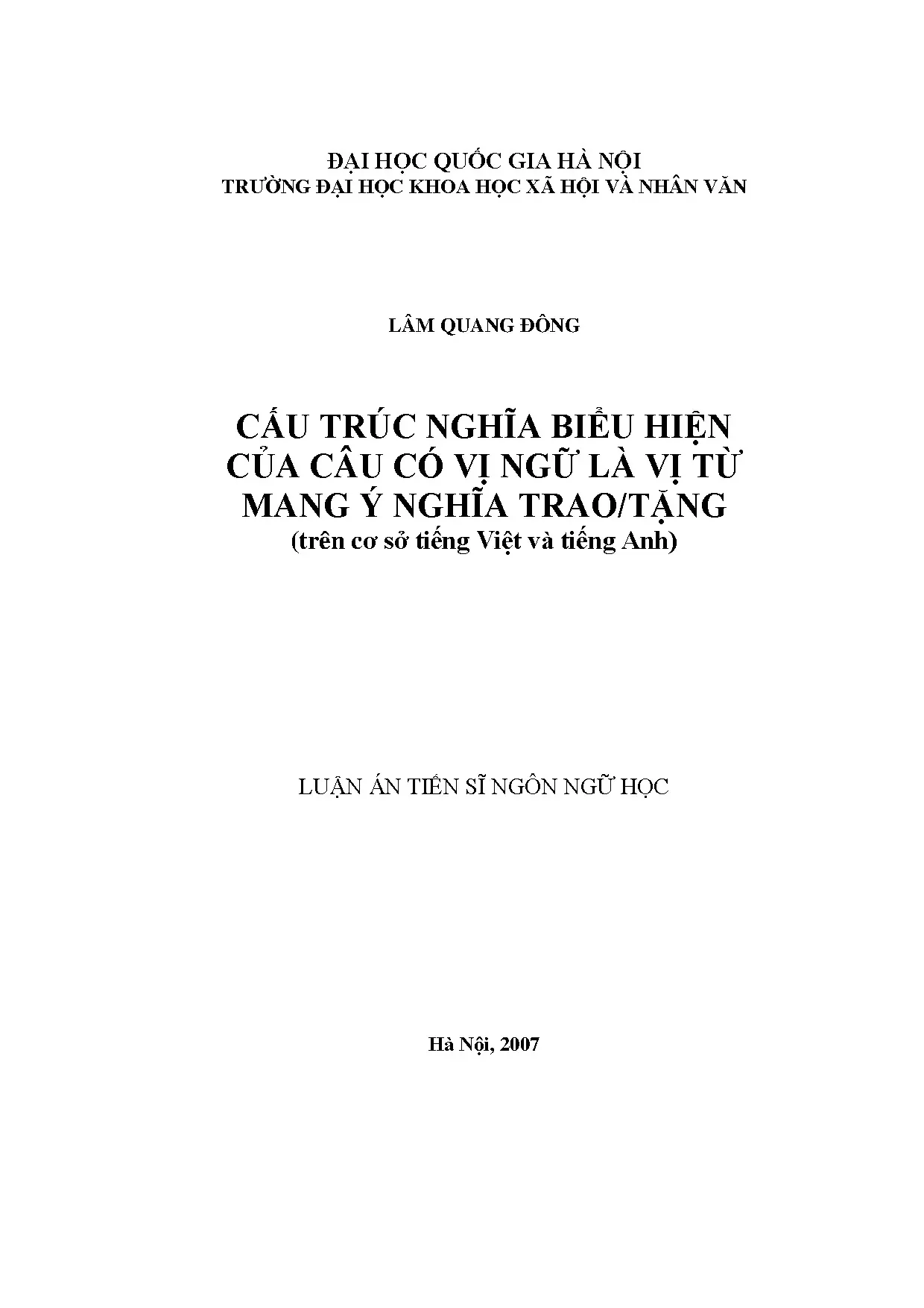 Luận án tiến sĩ cấu trúc nghĩa biểu hiện của câu có vị ngữ l