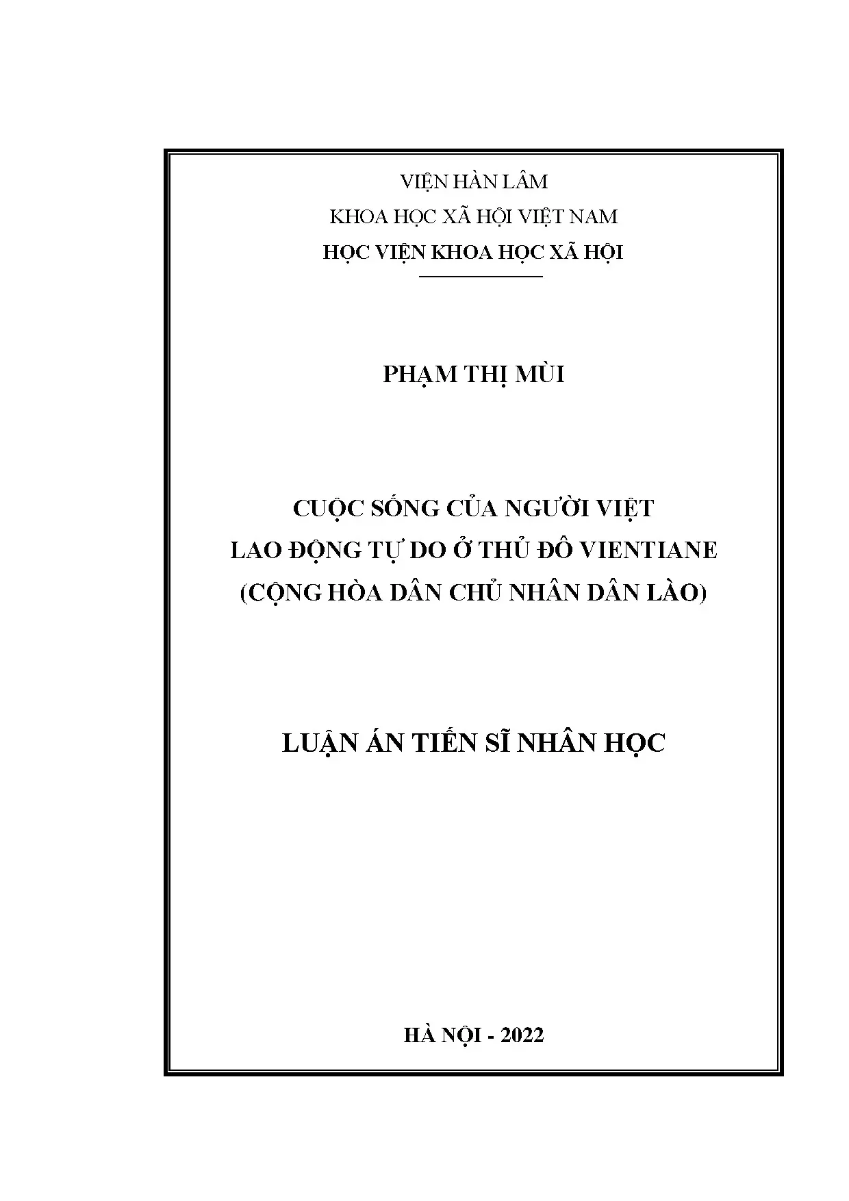 Luận án tiến sĩ cuộc sống của người việt lao động tự do ở th