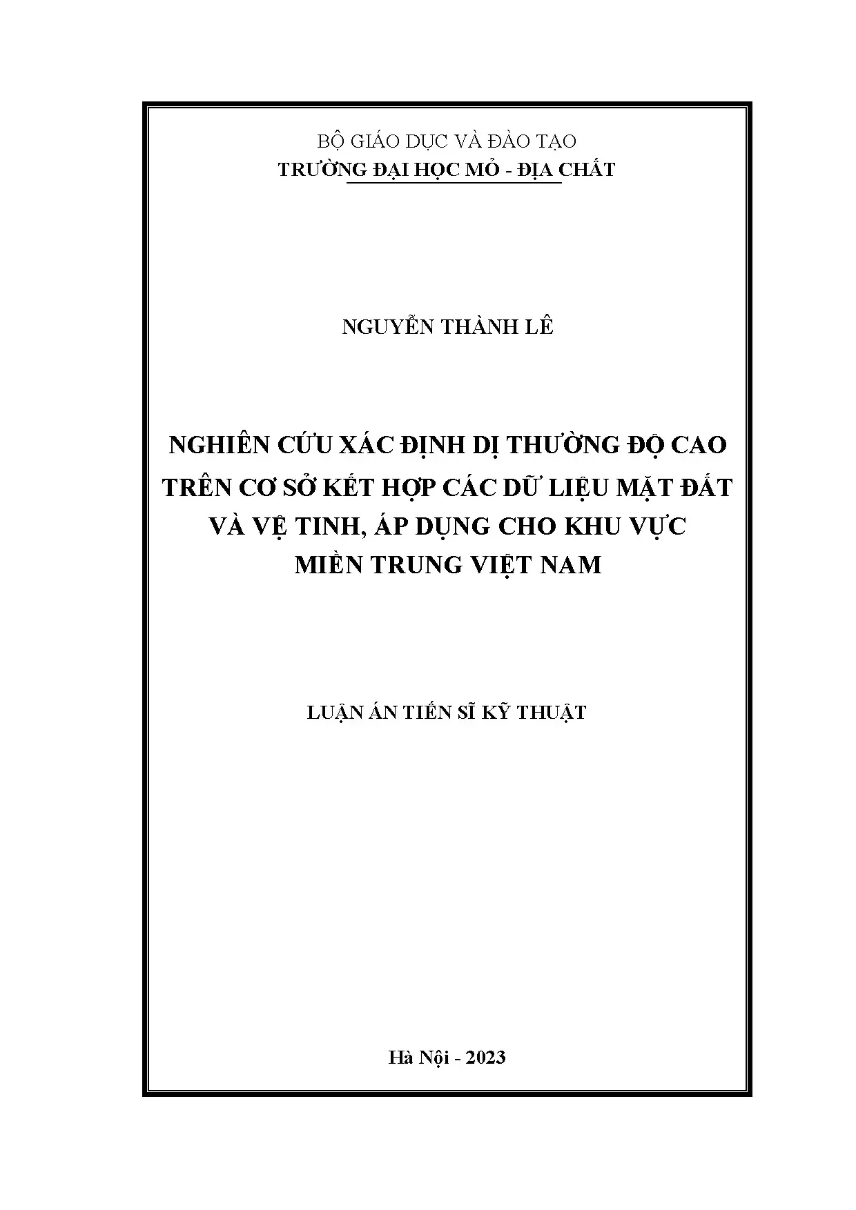 Xác định dị thường độ cao miền Trung Việt Nam bằng dữ liệu vệ tinh