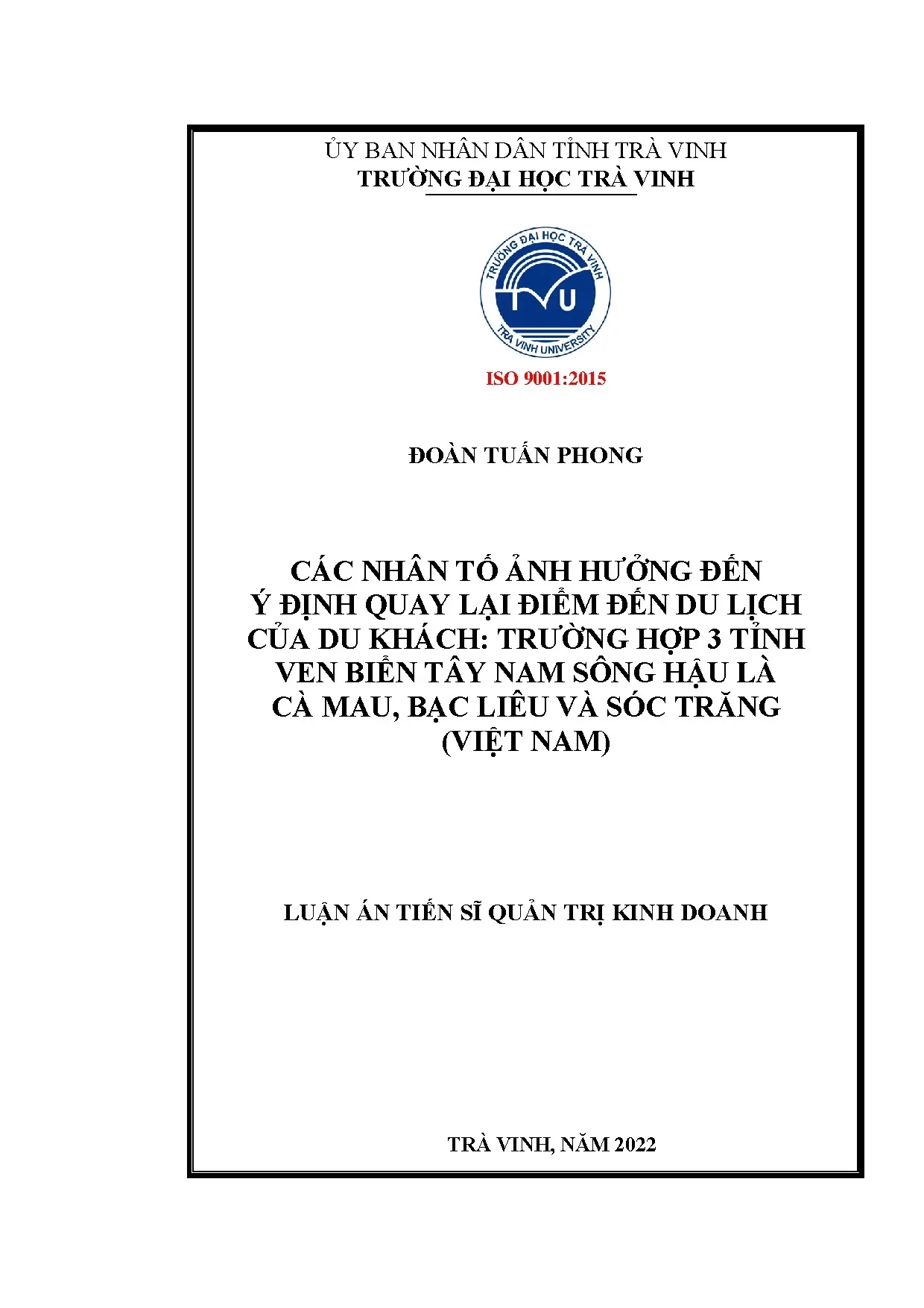 Luận án tiến sĩ các nhân tố ảnh hưởng đến ý định quay lại đi
