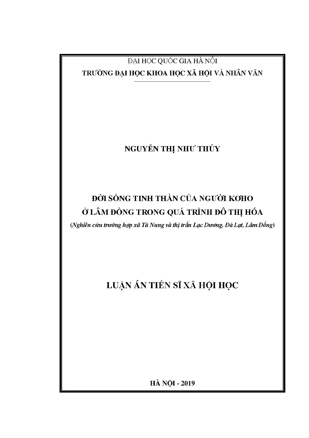 Luận án tiến sĩ đời sống tinh thần của người kơho ở lâm đồng